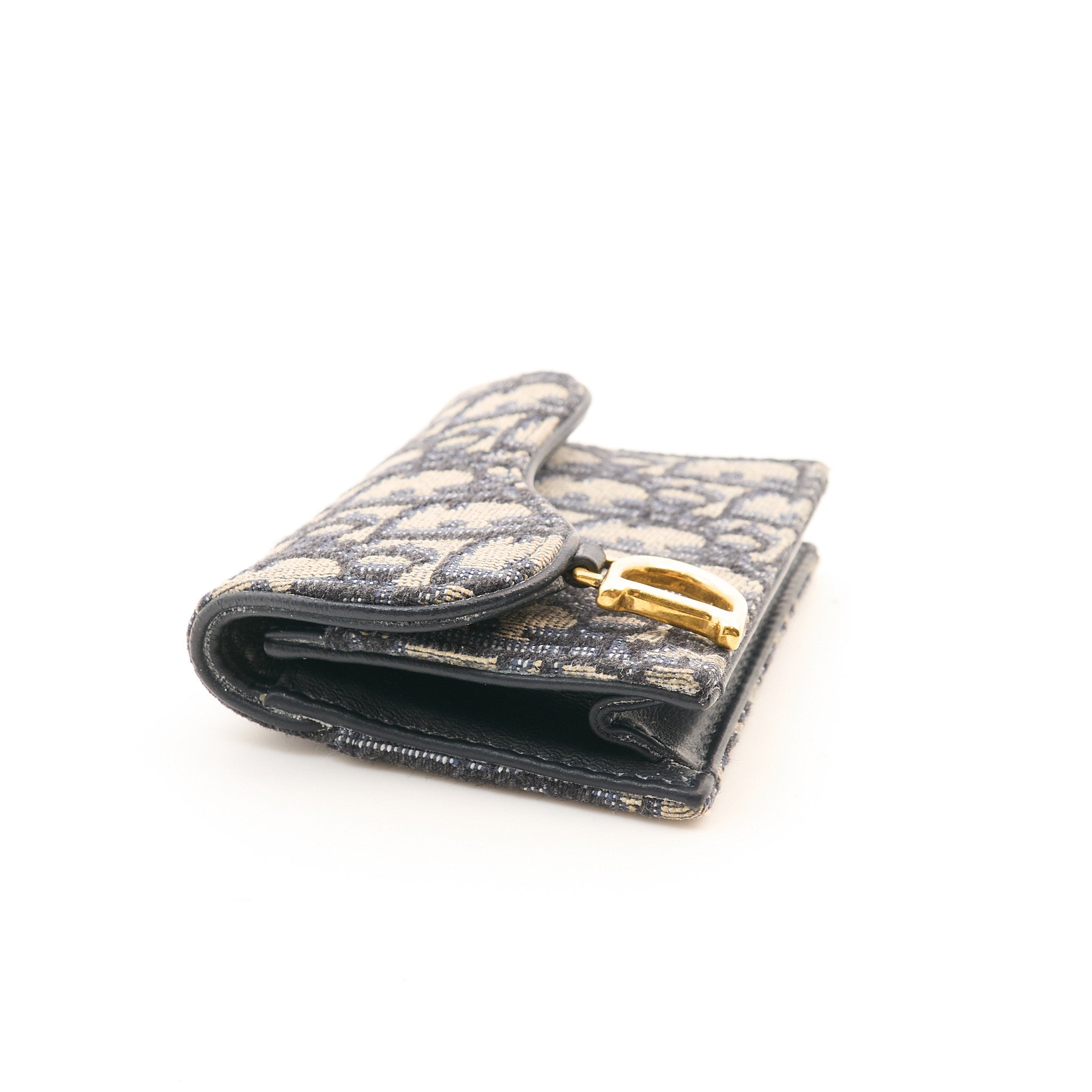 Christian Dior Saddle Card Holder Blue Dior Oblique Jacquard