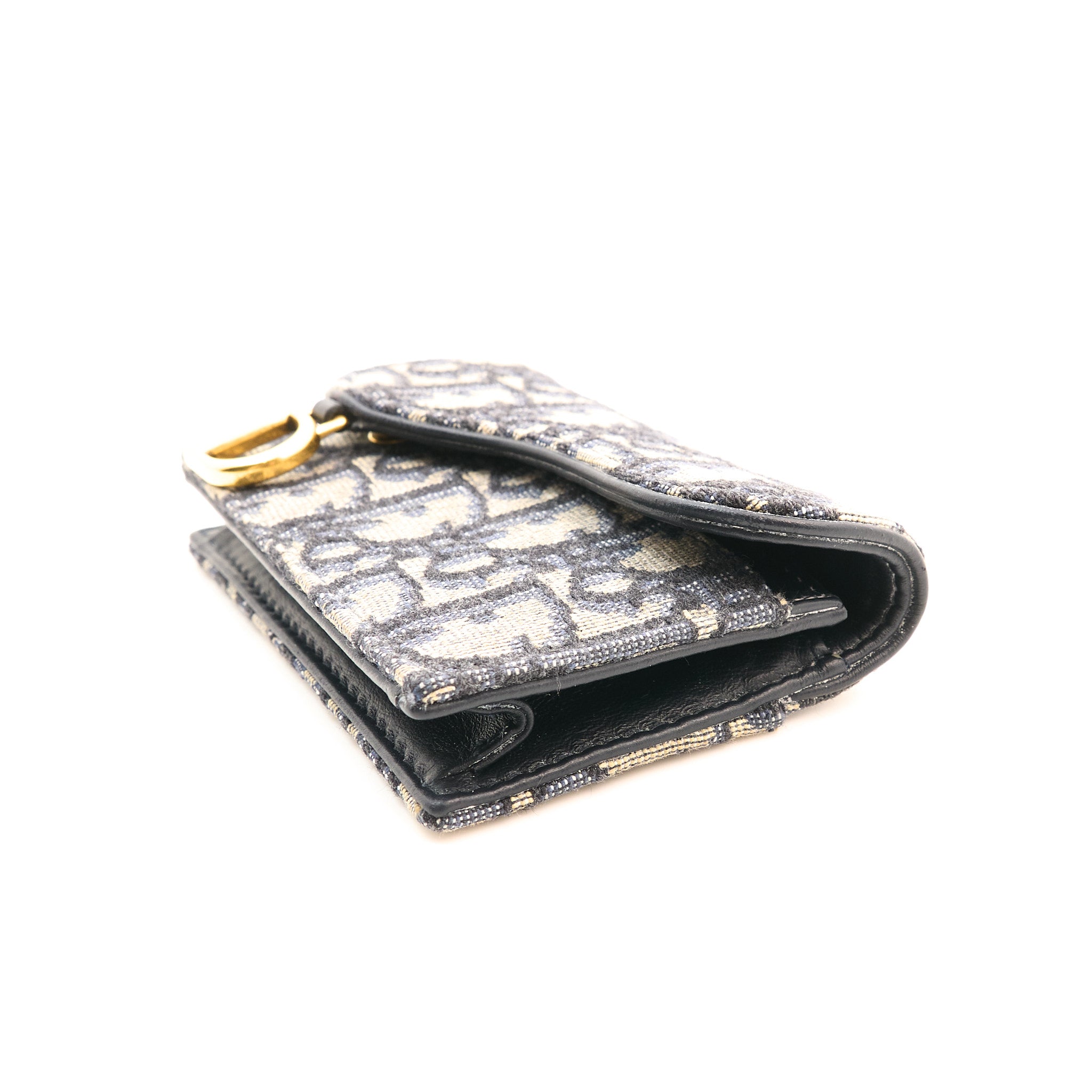 Christian Dior Saddle Card Holder Blue Dior Oblique Jacquard