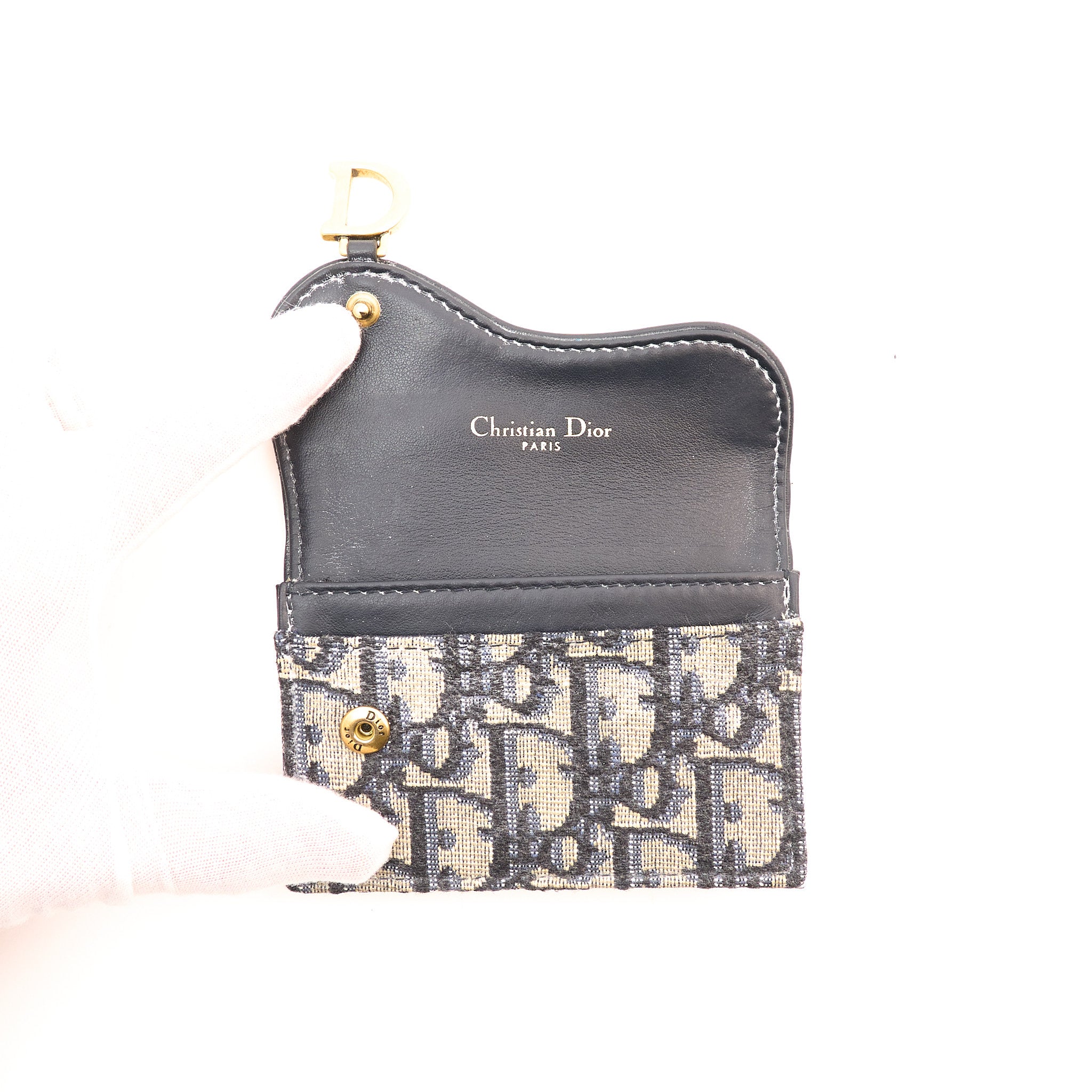 Christian Dior Saddle Card Holder Blue Dior Oblique Jacquard