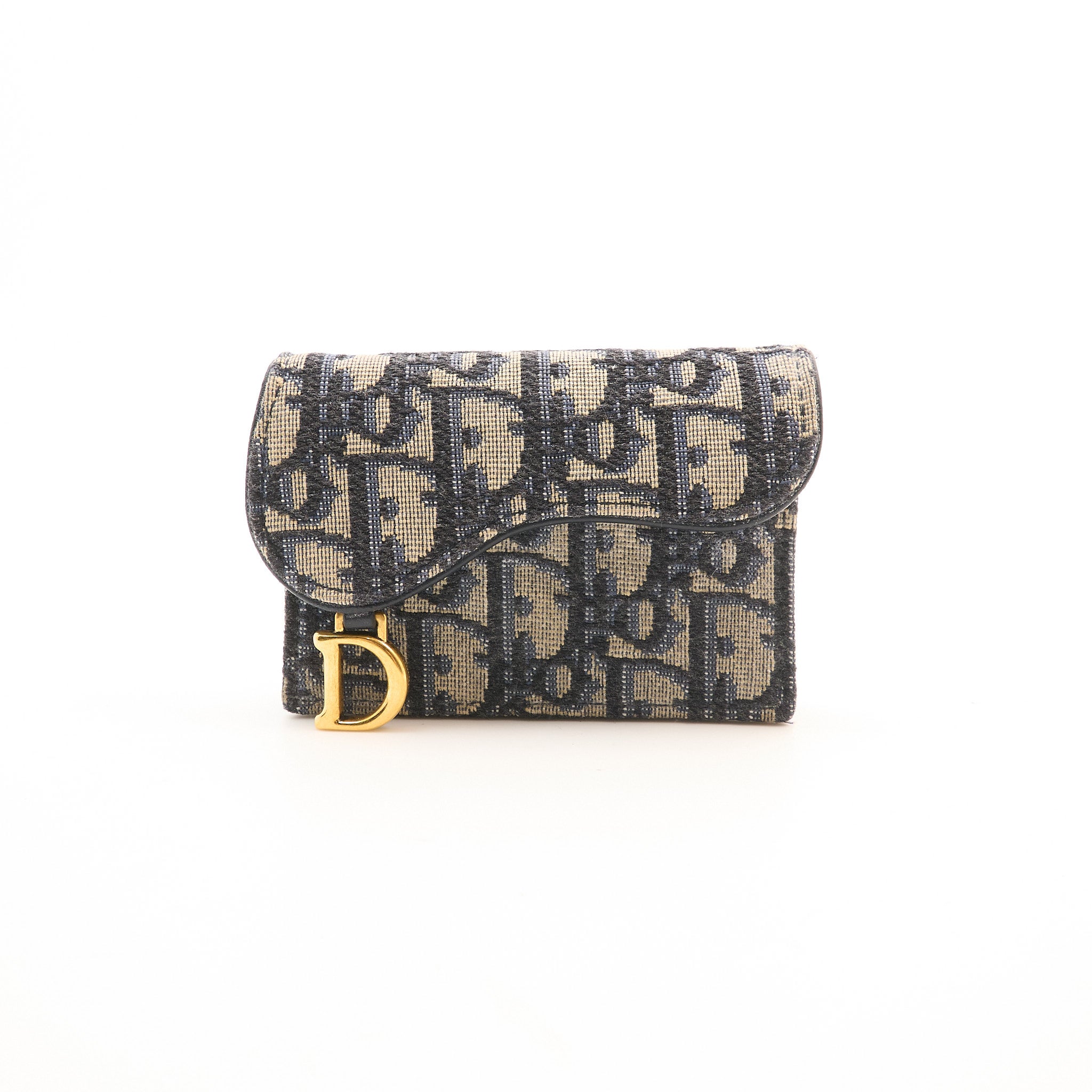 Christian Dior Saddle Card Holder Blue Dior Oblique Jacquard