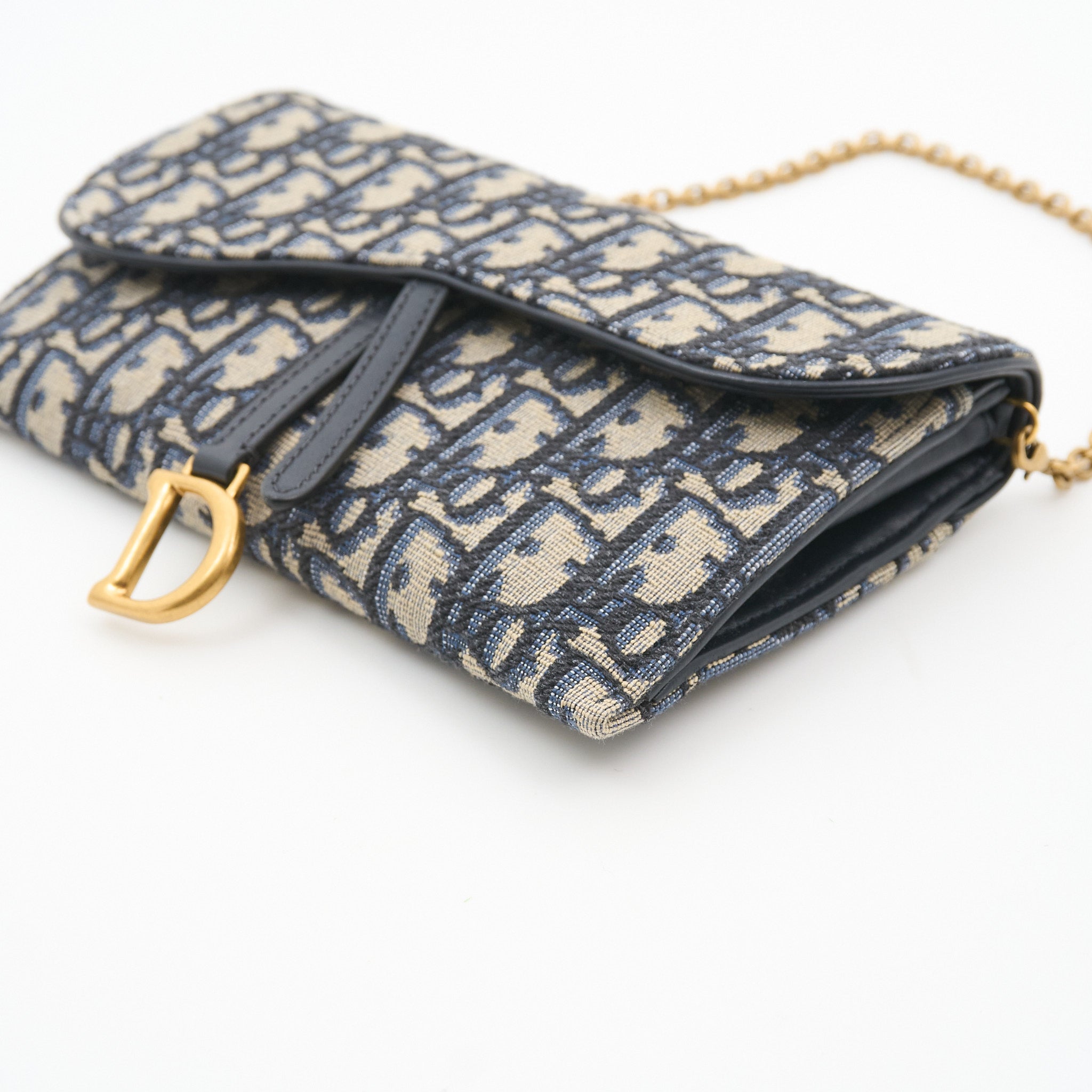 Christian Dior Saddle Wallet on Chain in Blue Oblique Monogram