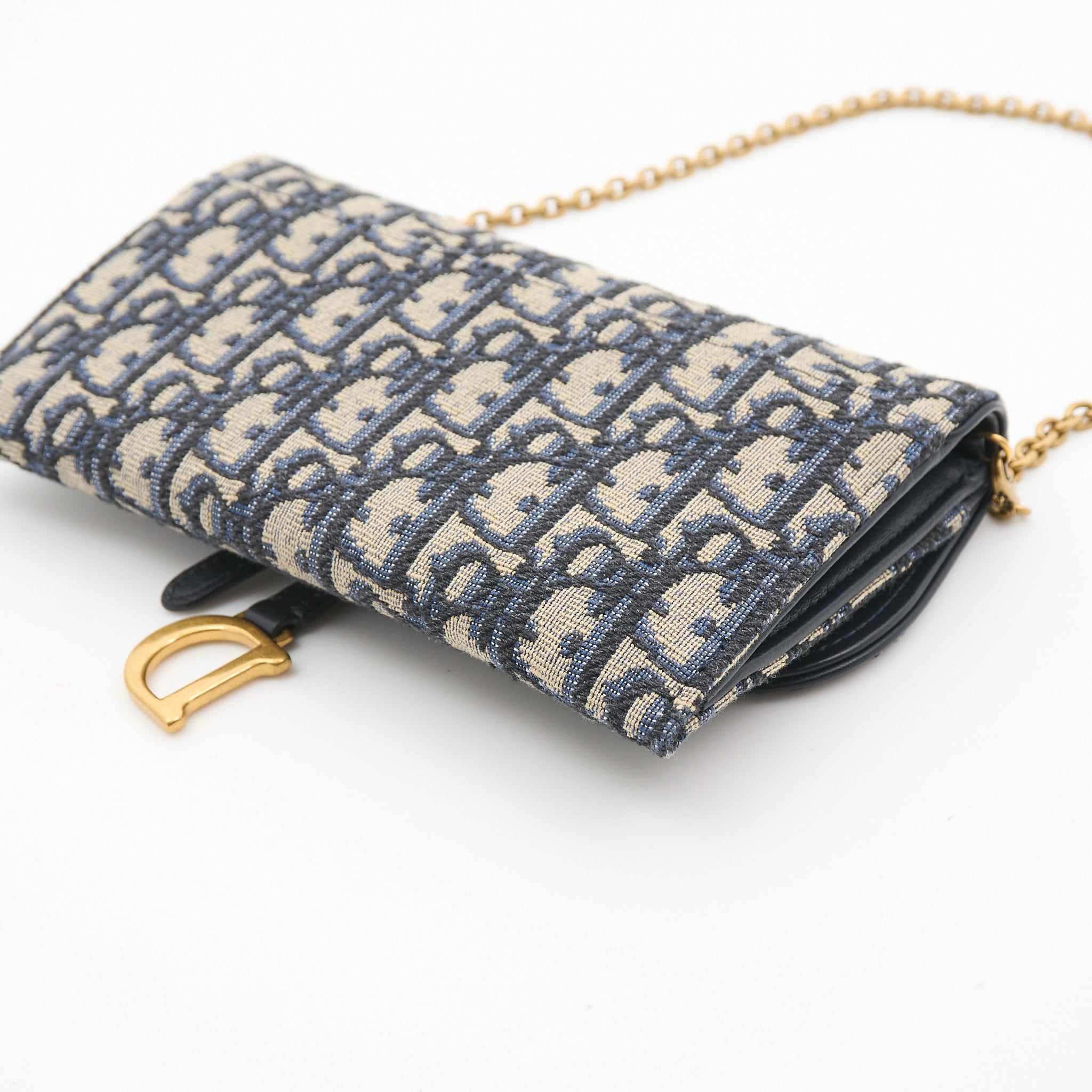 Christian Dior Saddle Wallet on Chain in Blue Oblique Monogram