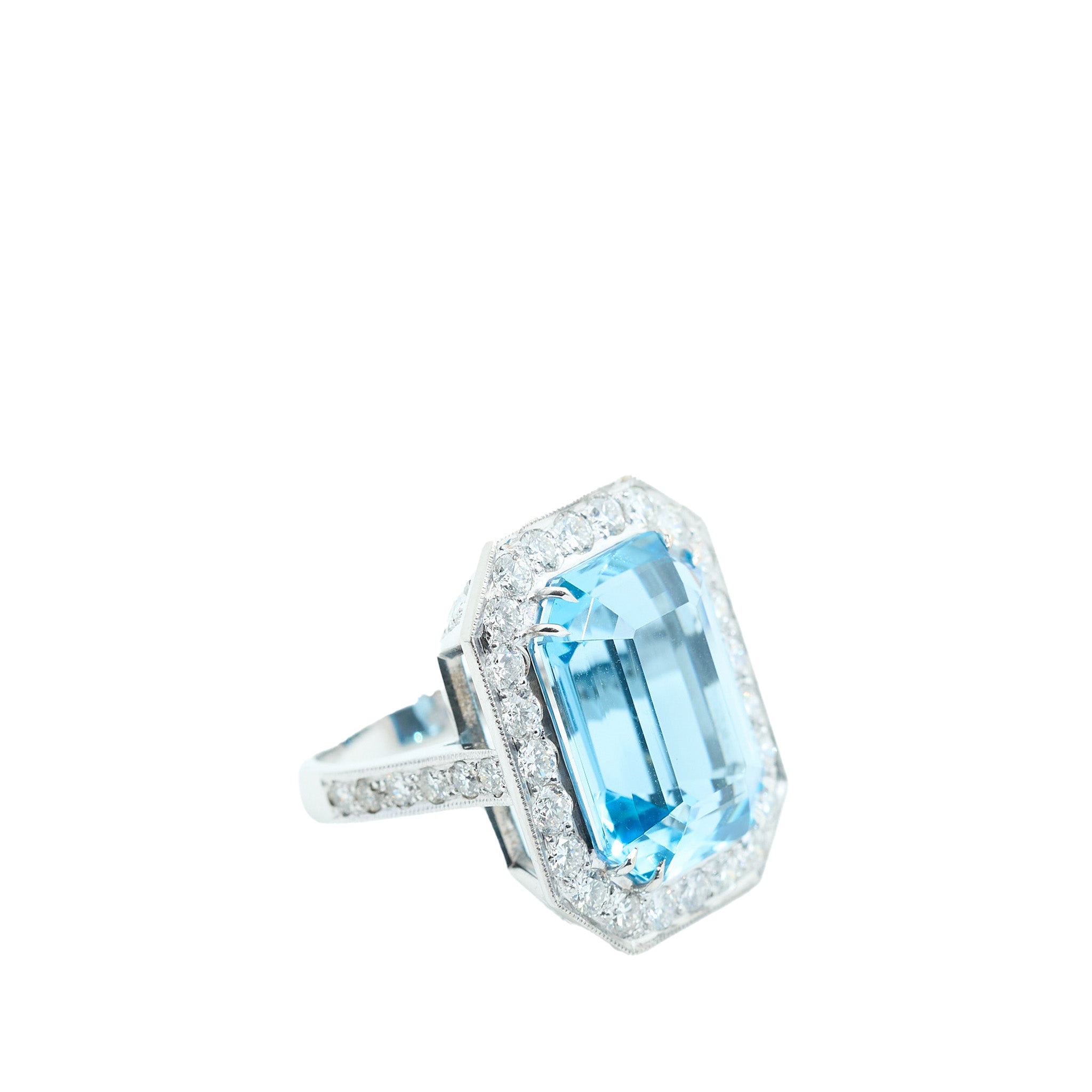 Custom by MV&Co Aquamarine & Diamond Platinum Ring