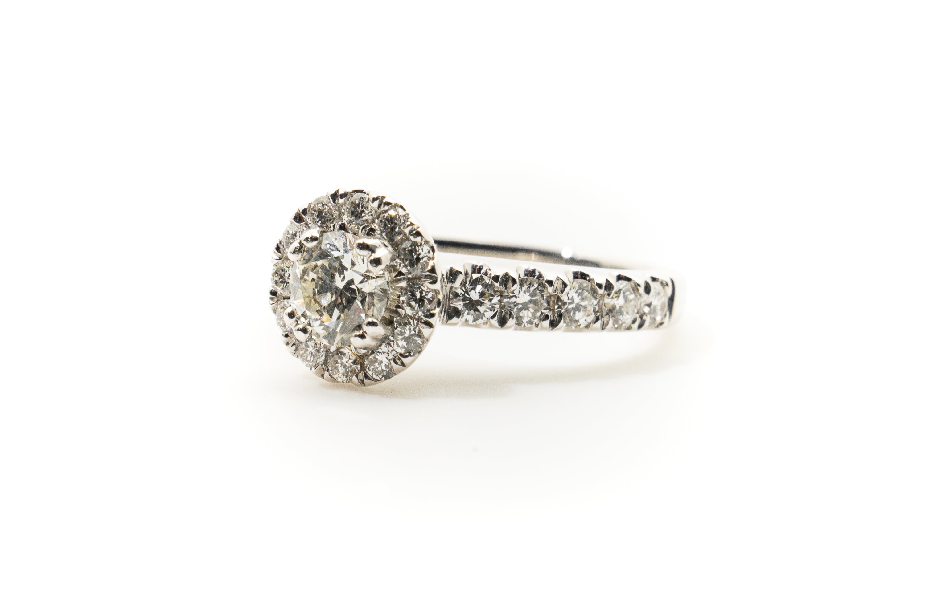 Custom Halo 18ct White Gold With Diamonds Ring