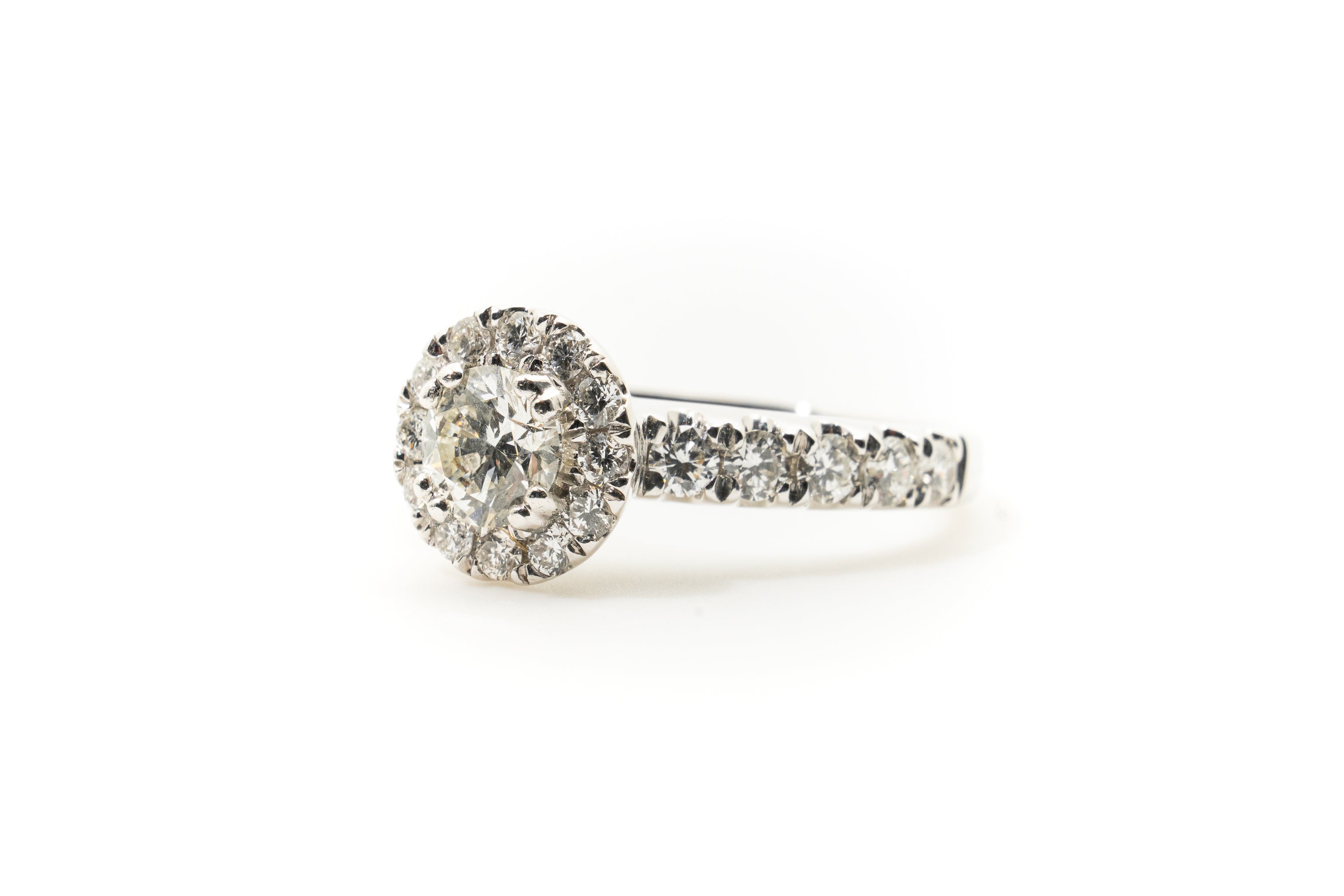 Custom Halo 18ct White Gold With Diamonds Ring