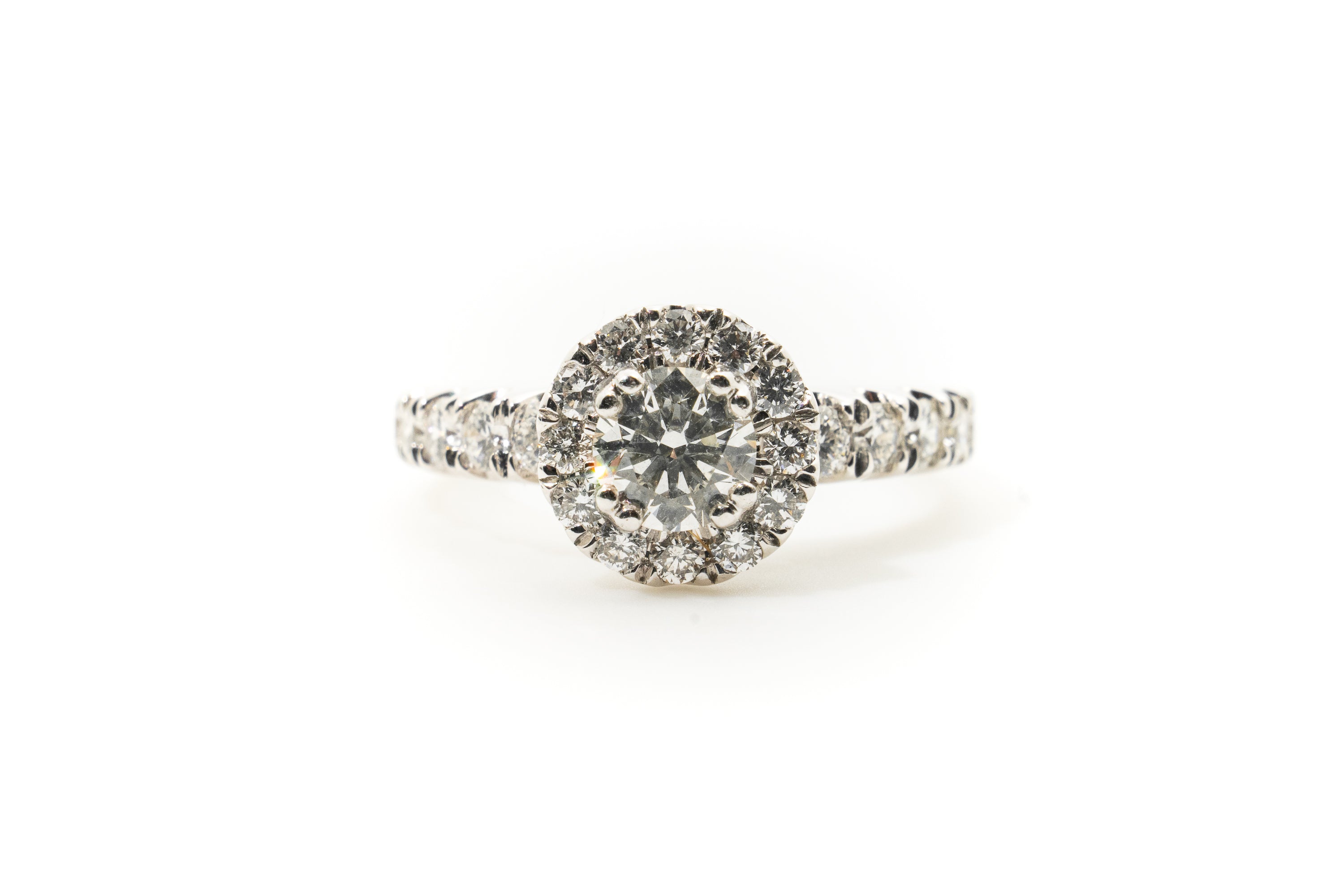 Custom Halo 18ct White Gold With Diamonds Ring