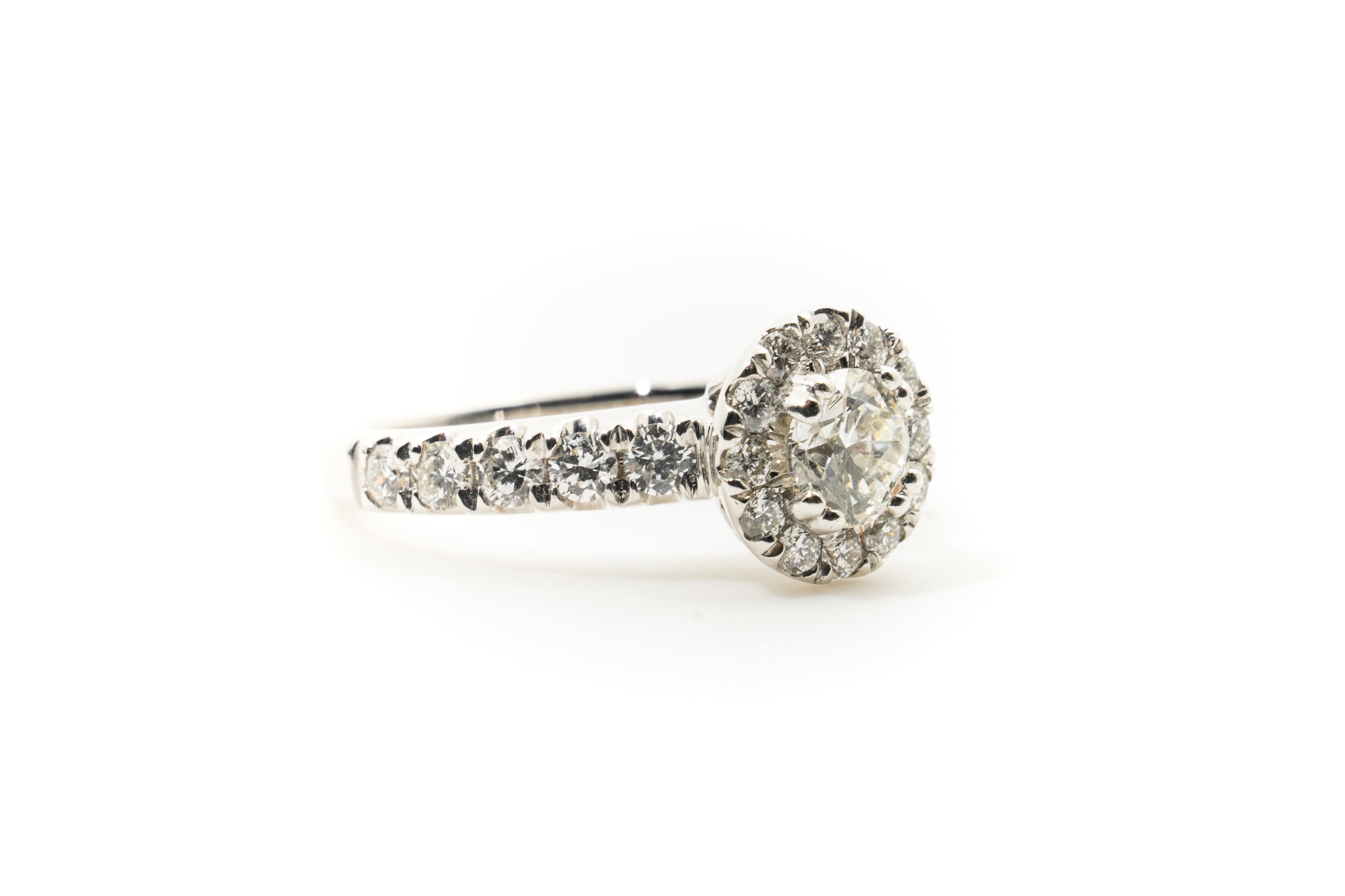 Custom Halo 18ct White Gold With Diamonds Ring
