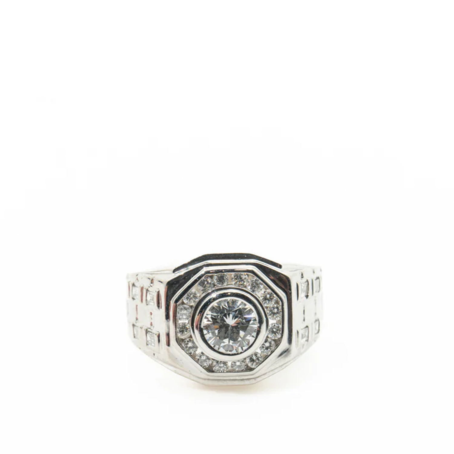 Custom Octagon Signet 50pt 18ct White Gold Diamond Ring
