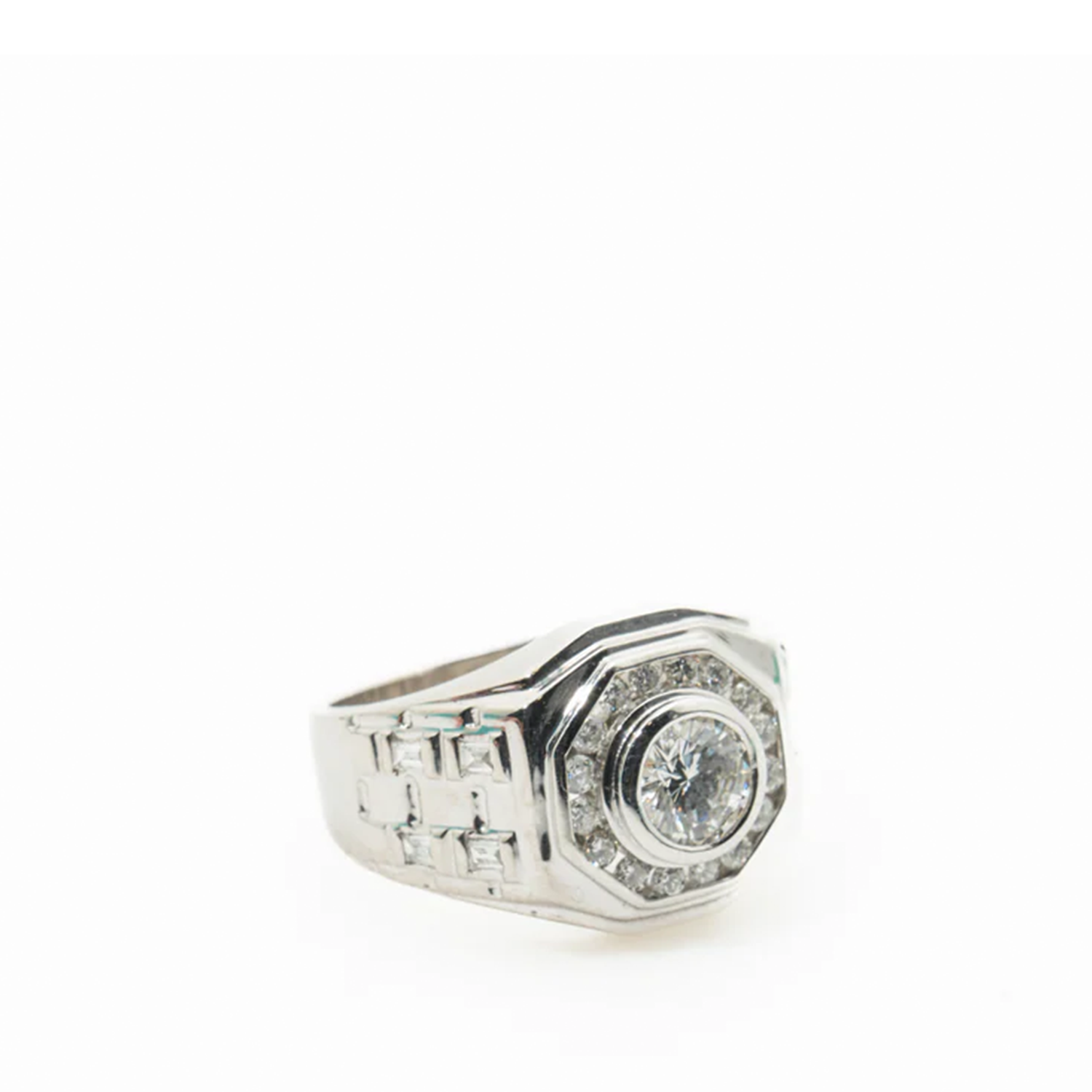 Custom Octagon Signet 50pt 18ct White Gold Diamond Ring