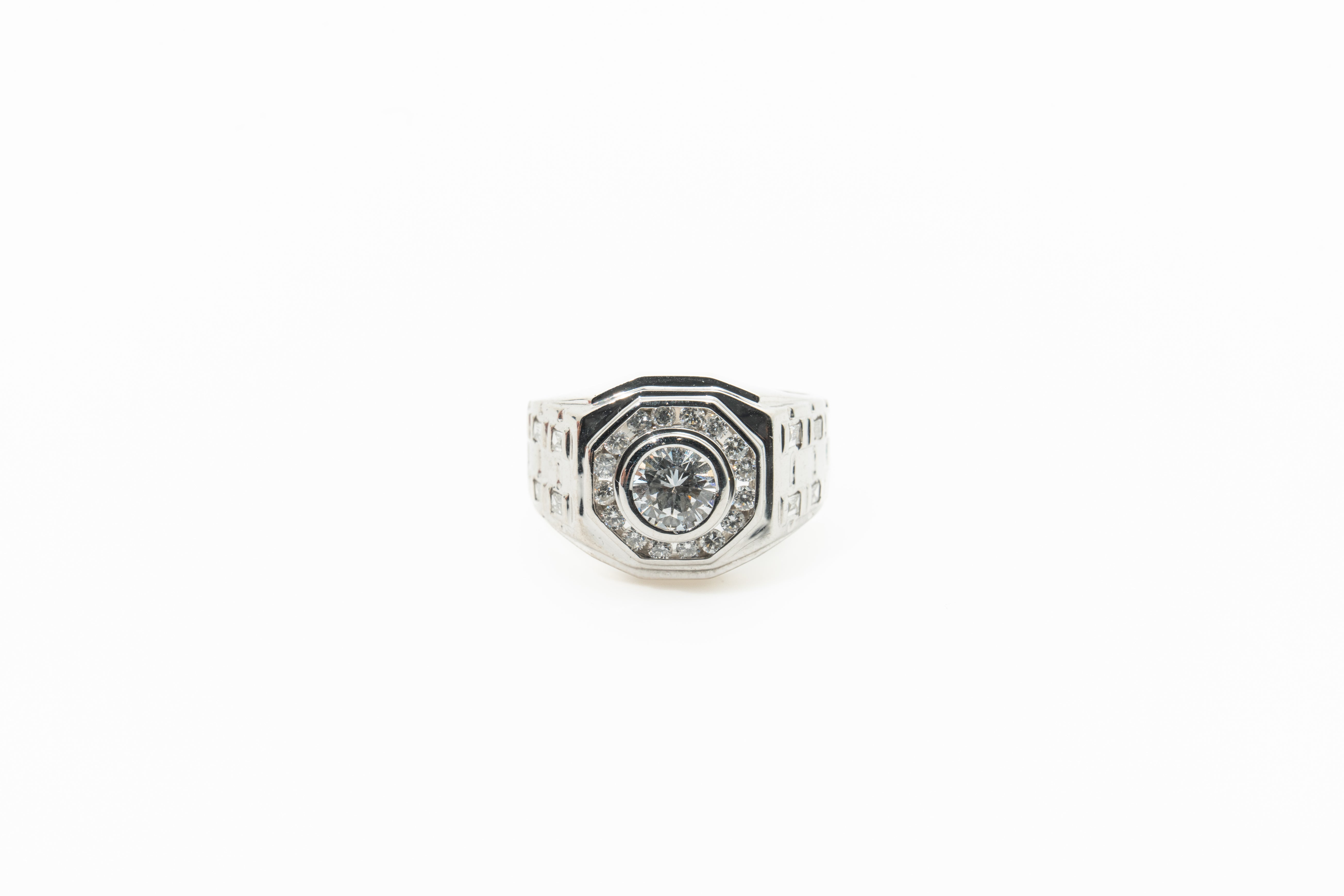 Custom Octagon Signet 50pt 18ct White Gold Diamond Ring