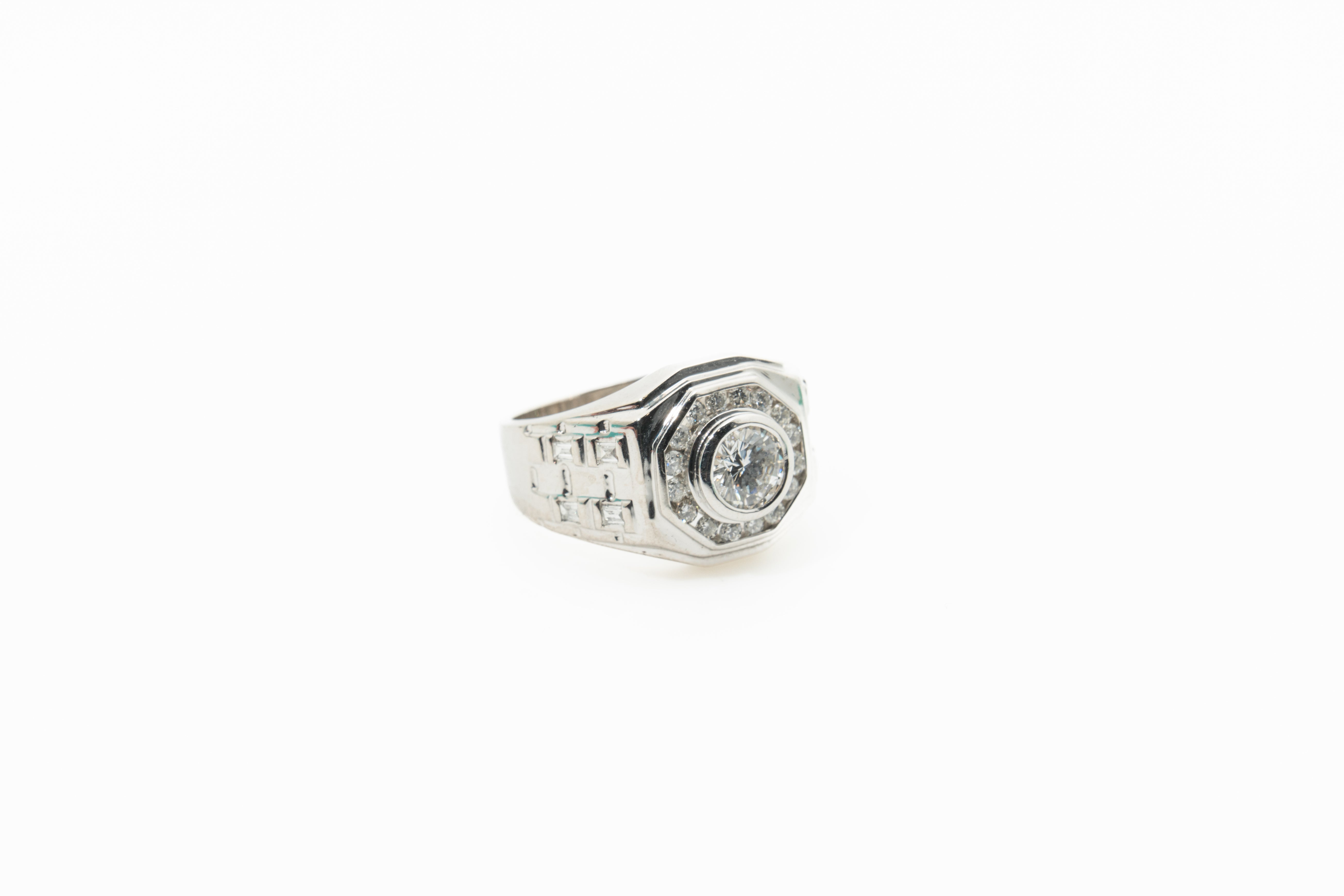 Custom Octagon Signet 50pt 18ct White Gold Diamond Ring