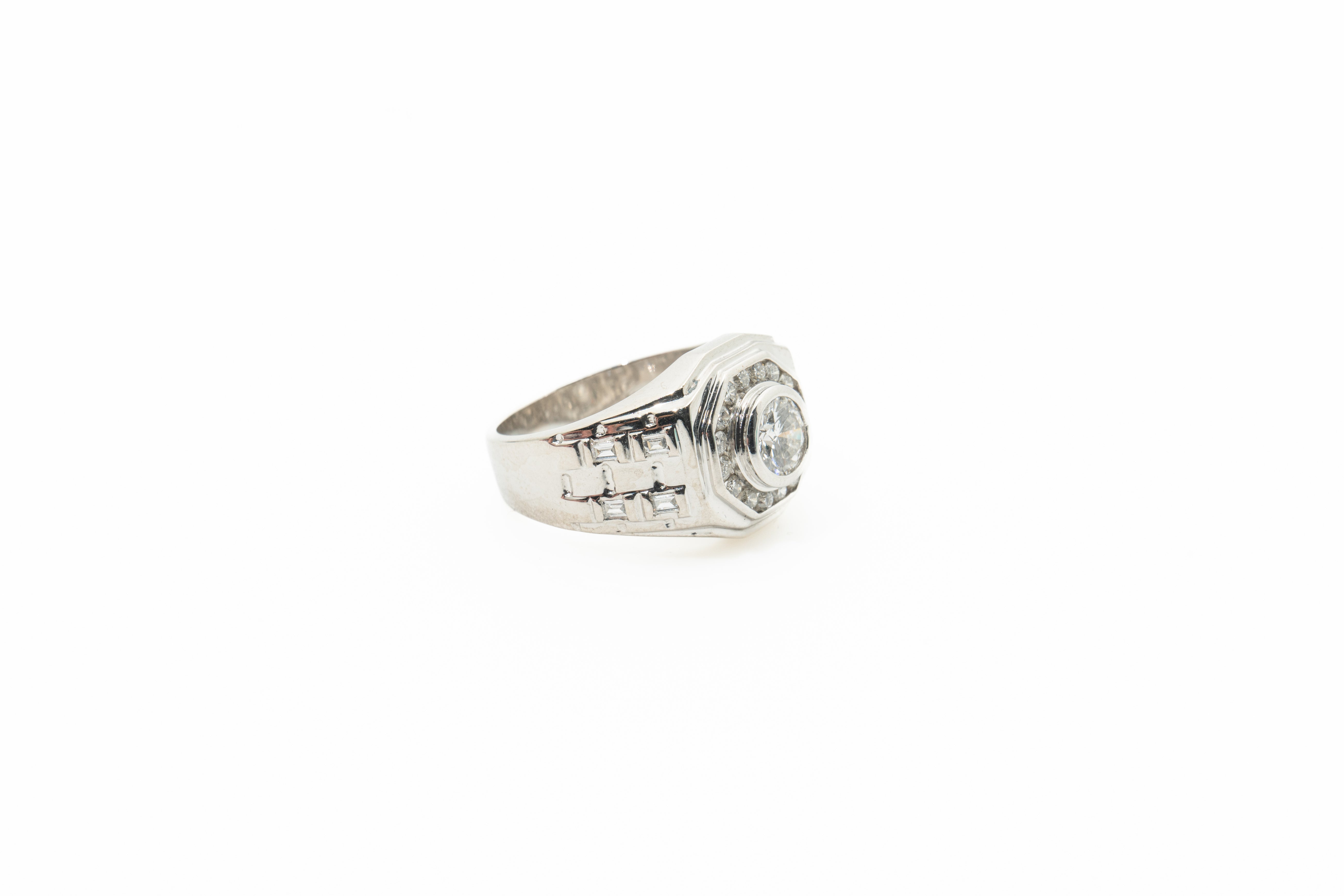 Custom Octagon Signet 50pt 18ct White Gold Diamond Ring