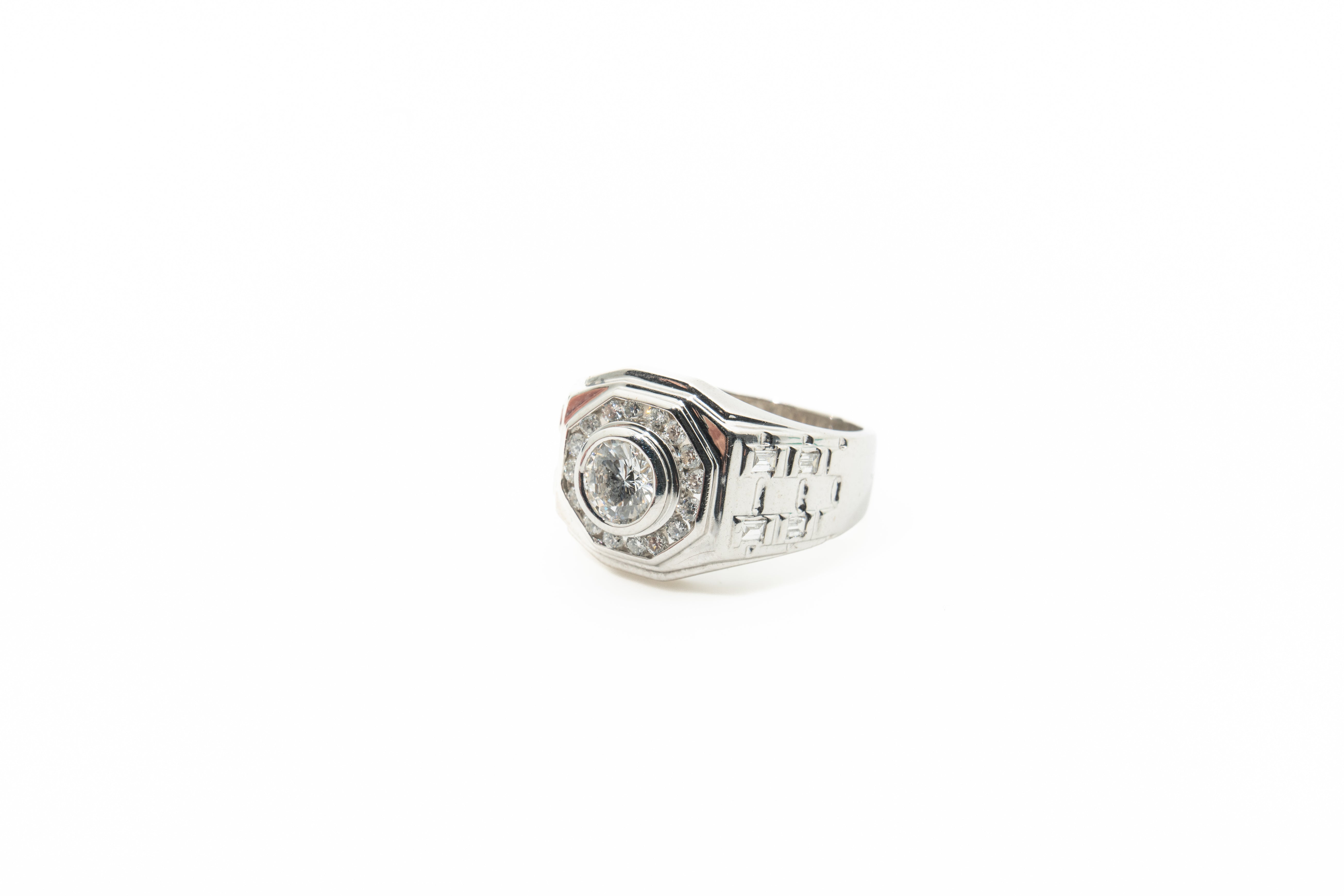 Custom Octagon Signet 50pt 18ct White Gold Diamond Ring