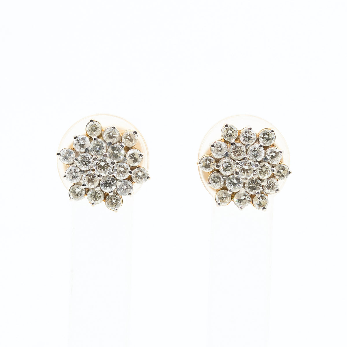 Diamond Cluster Flower Stud Earrings 2.38ct in 18ct Yellow Gold