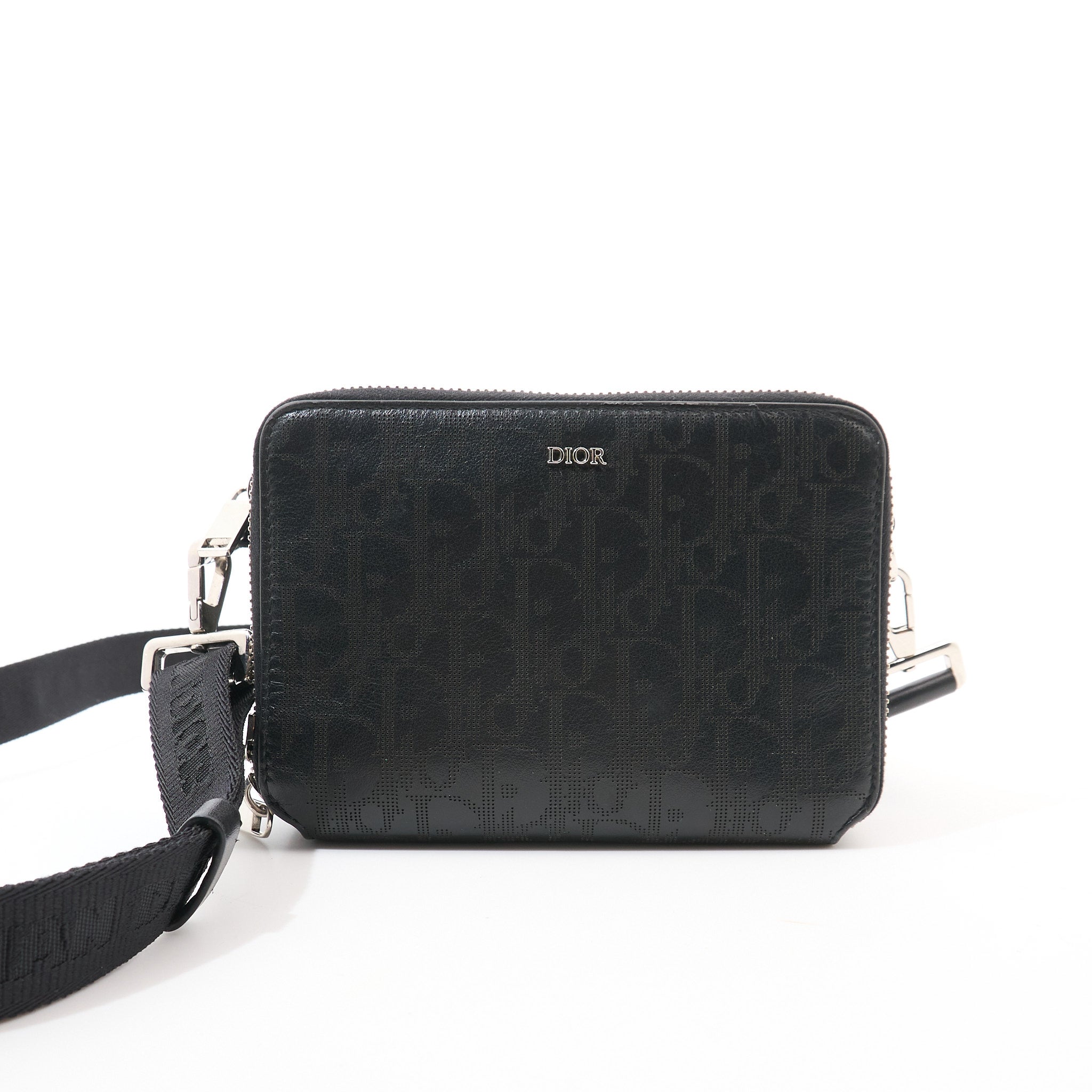 Dior Black Oblique Embossed Calfskin Crossbody Bag