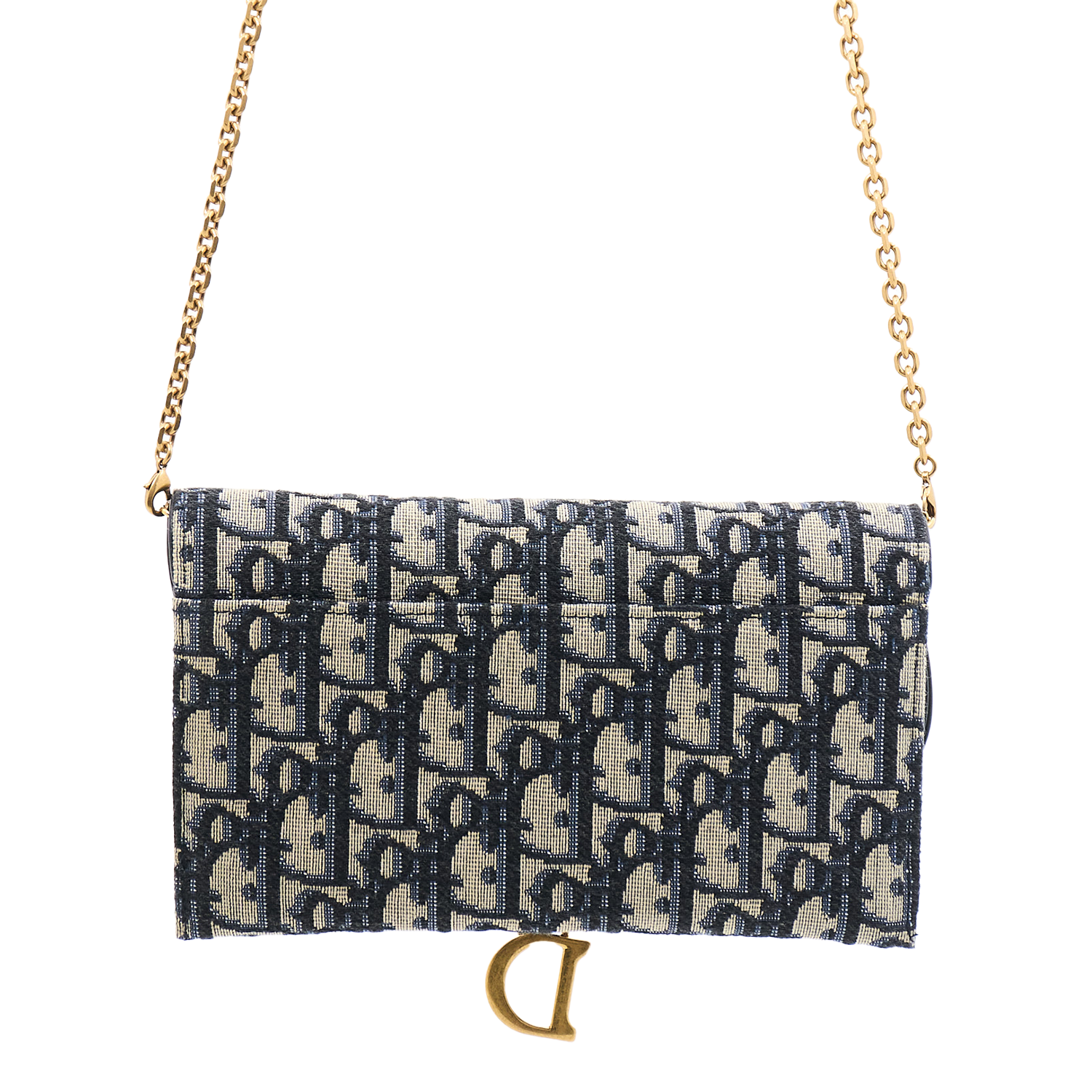 Dior Saddle Wallet On Chain in Blue Dior Oblique Jacquard