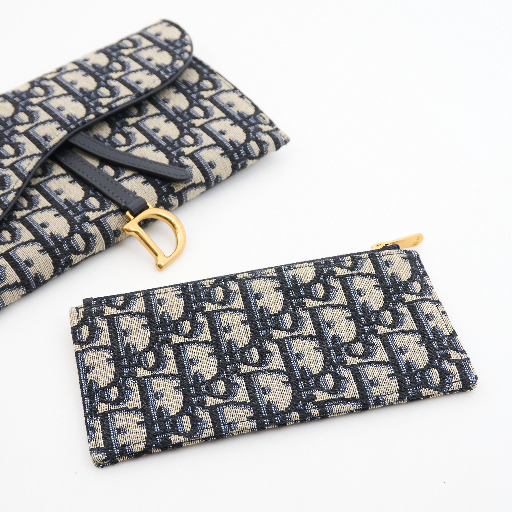 Dior Saddle Wallet On Chain in Blue Dior Oblique Jacquard