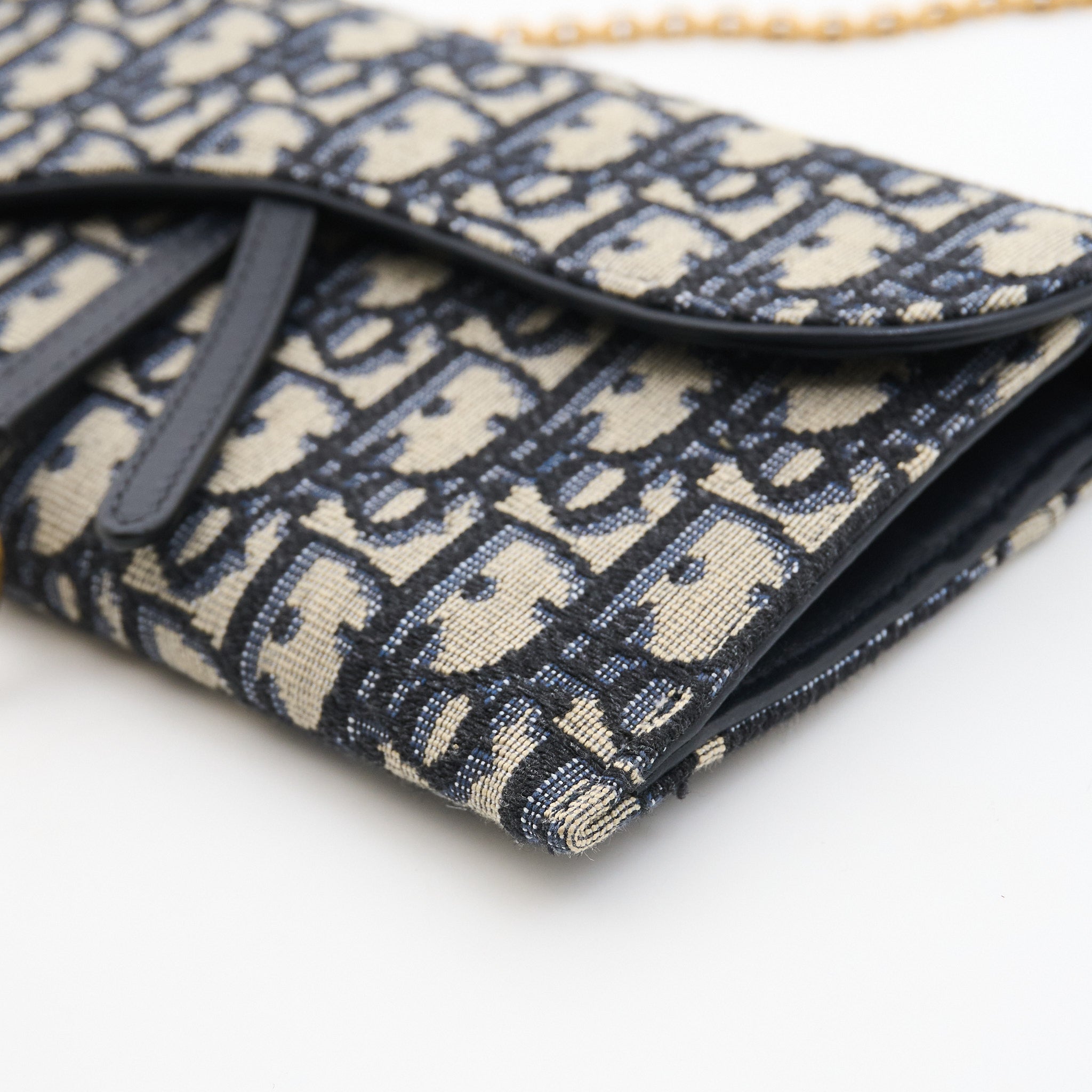 Dior Saddle Wallet On Chain in Blue Dior Oblique Jacquard
