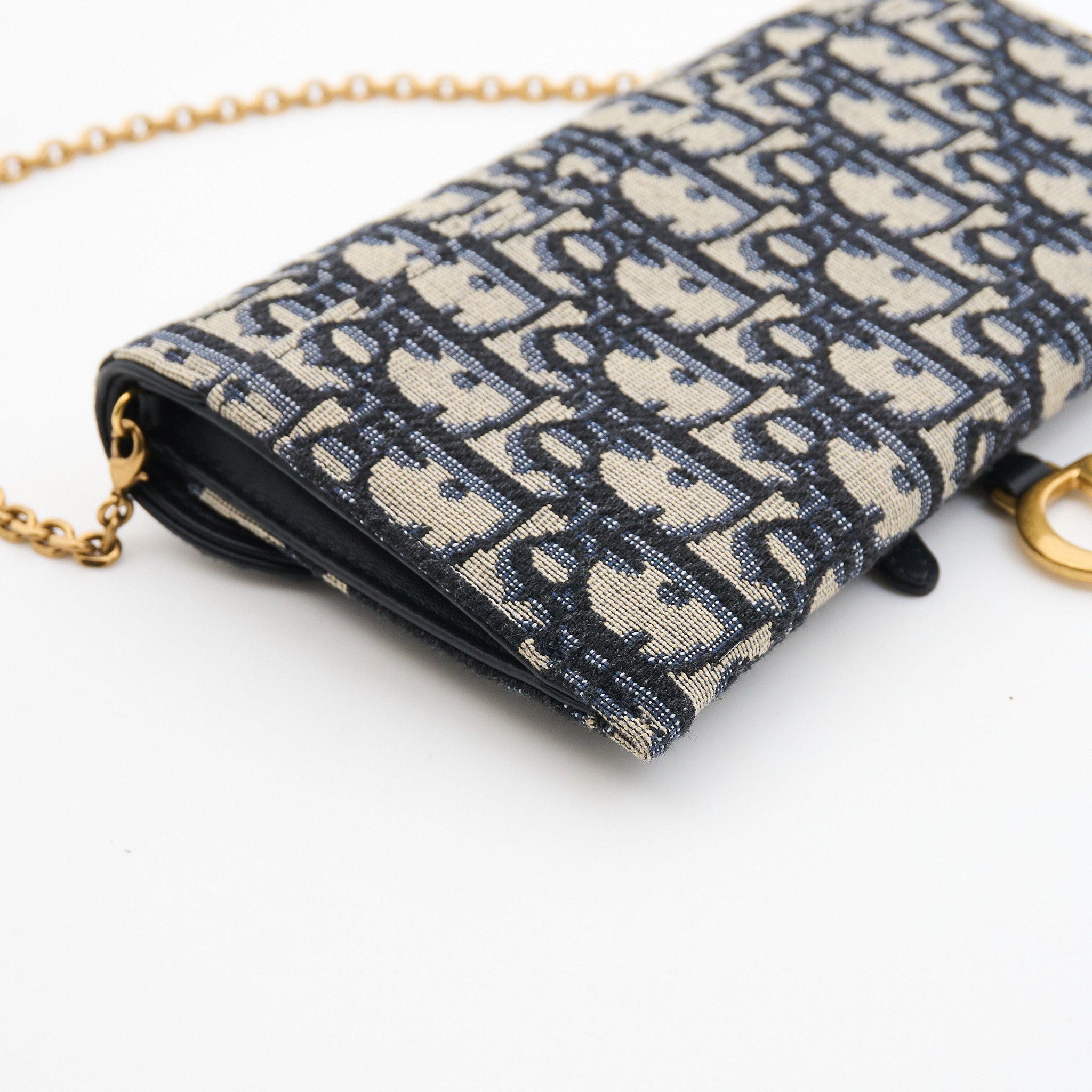 Dior Saddle Wallet On Chain in Blue Dior Oblique Jacquard