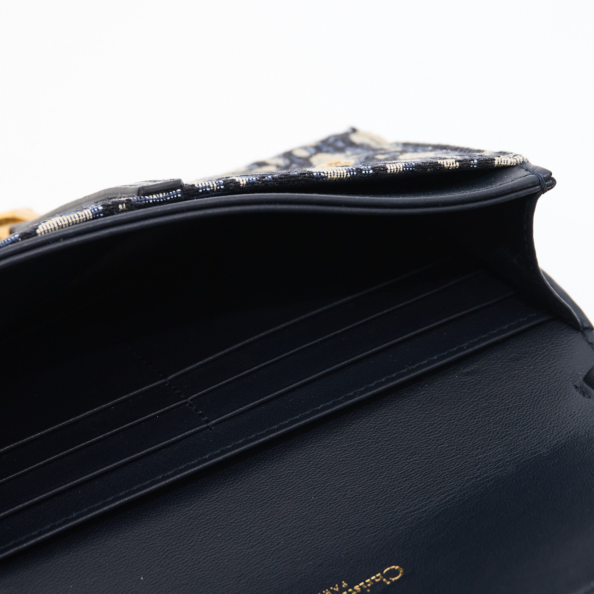 Dior Saddle Wallet On Chain in Blue Dior Oblique Jacquard