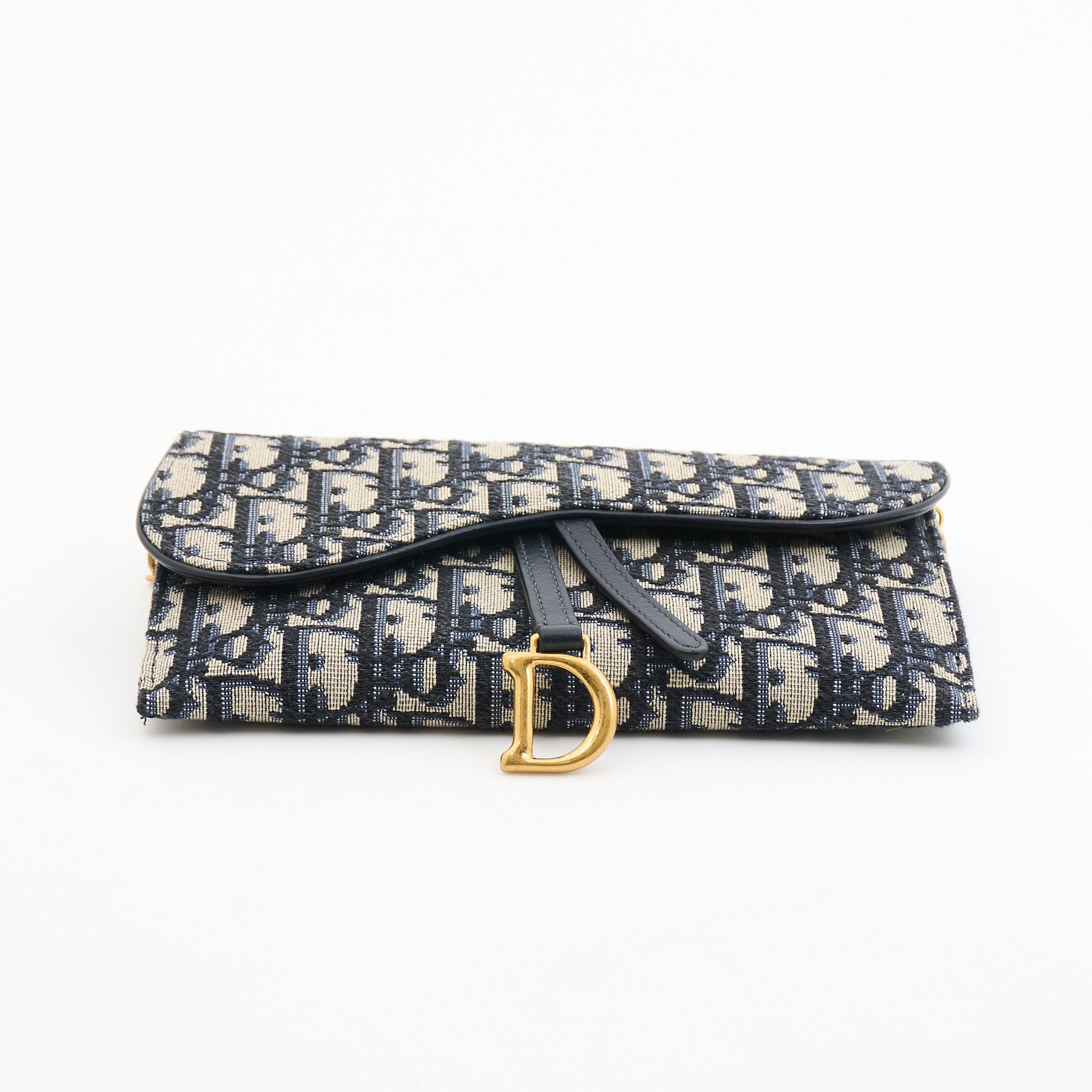 Dior Saddle Wallet On Chain in Blue Dior Oblique Jacquard