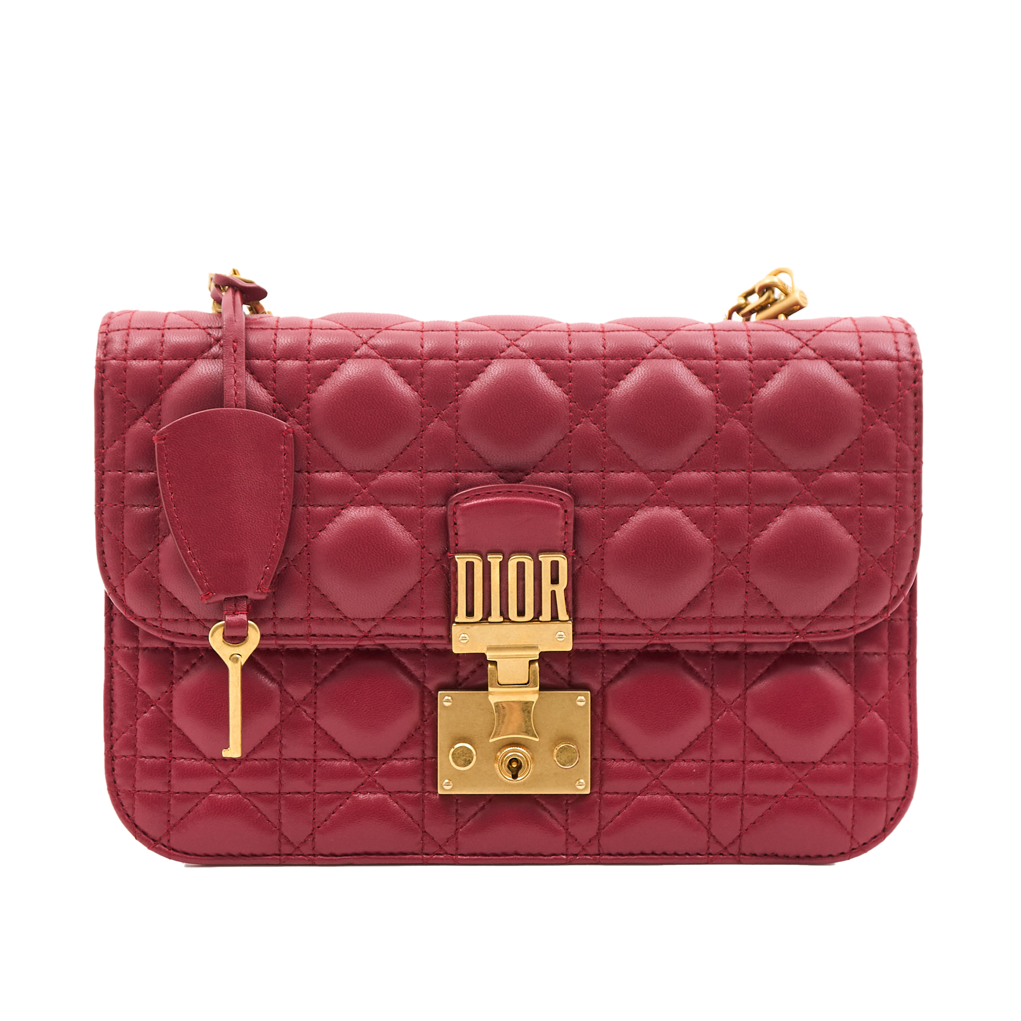 Christian Dior Lambskin Cannage Small DiorAddict Burgundy Flap Bag