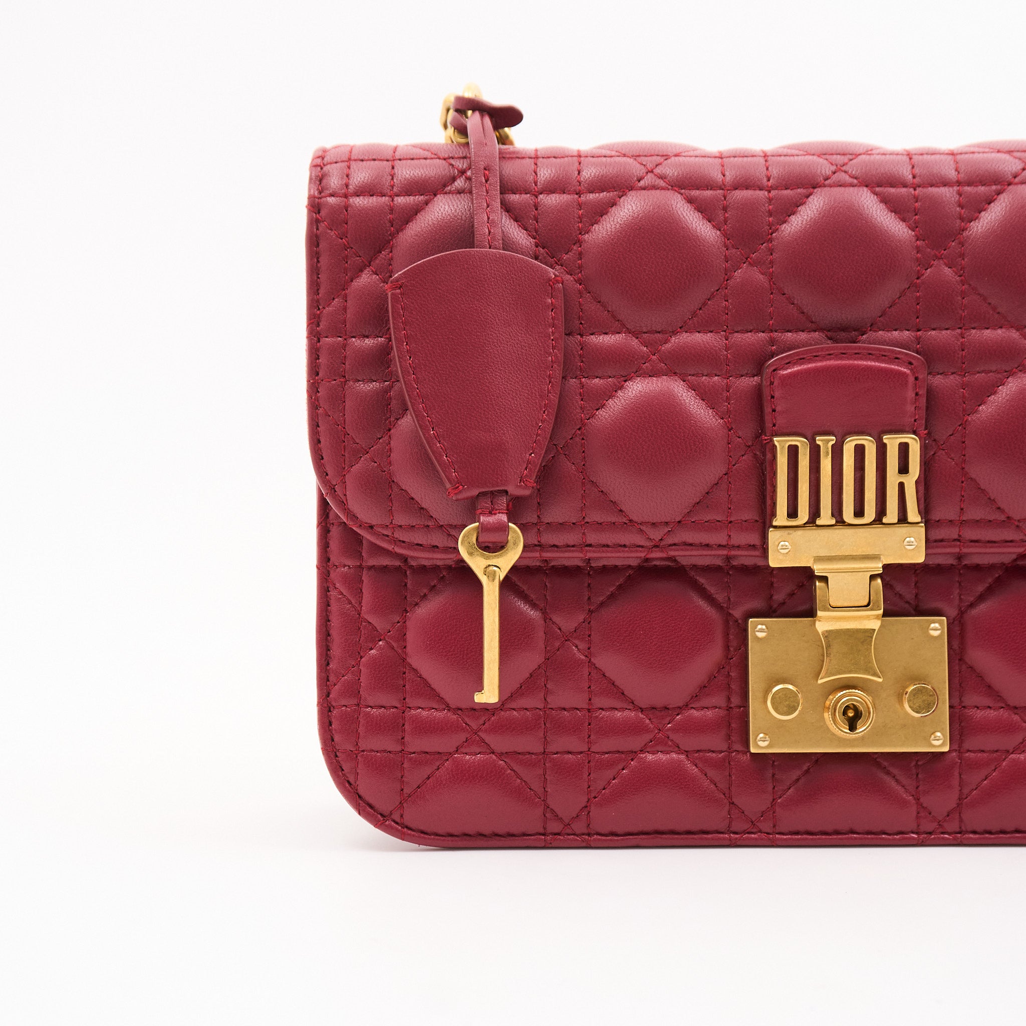Christian Dior Lambskin Cannage Small DiorAddict Burgundy Flap Bag