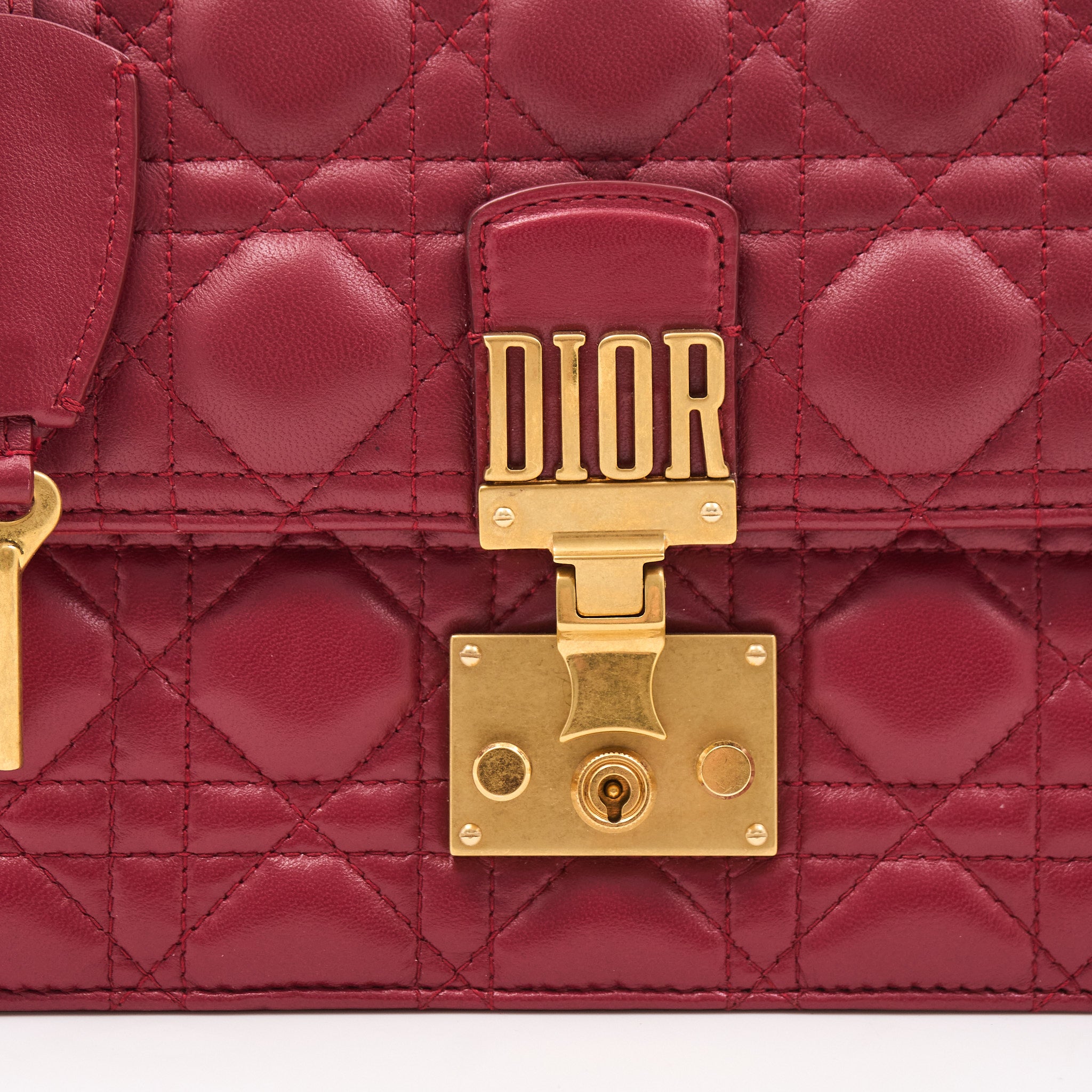 Christian Dior Lambskin Cannage Small DiorAddict Burgundy Flap Bag