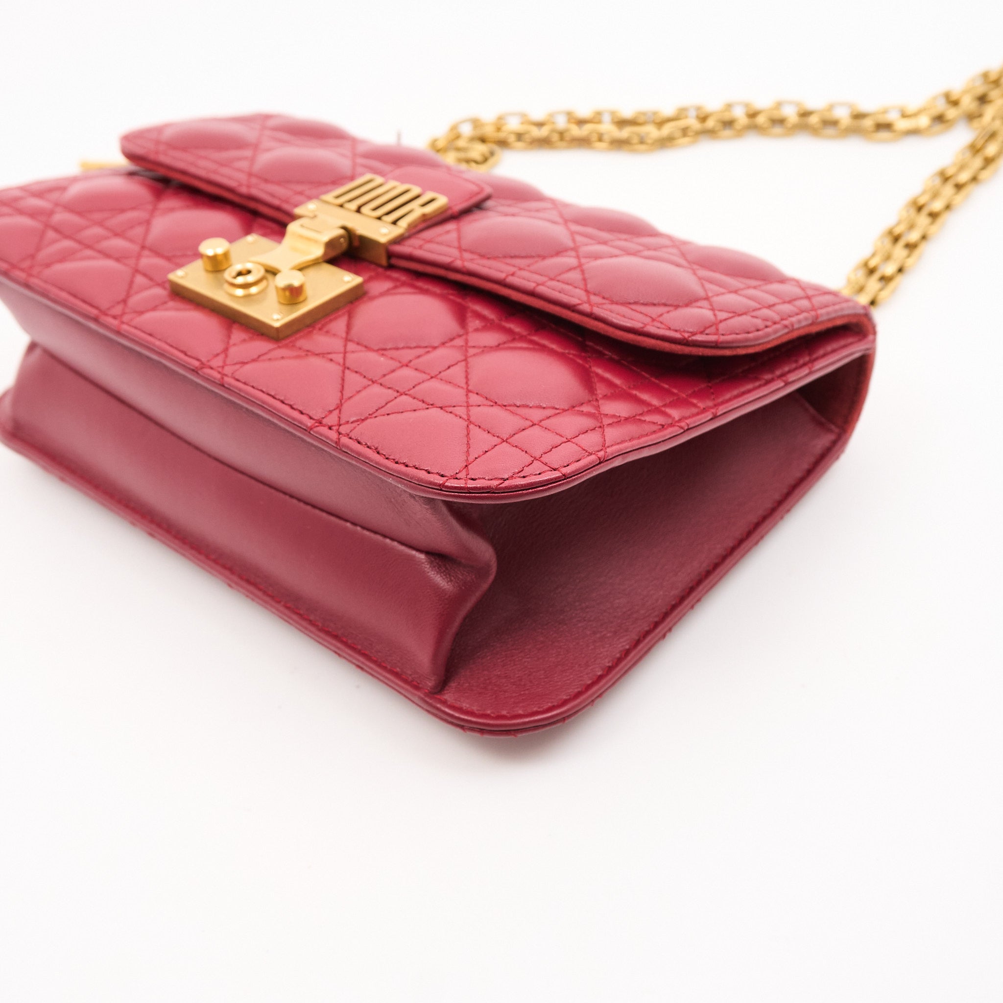 Christian Dior Lambskin Cannage Small DiorAddict Burgundy Flap Bag