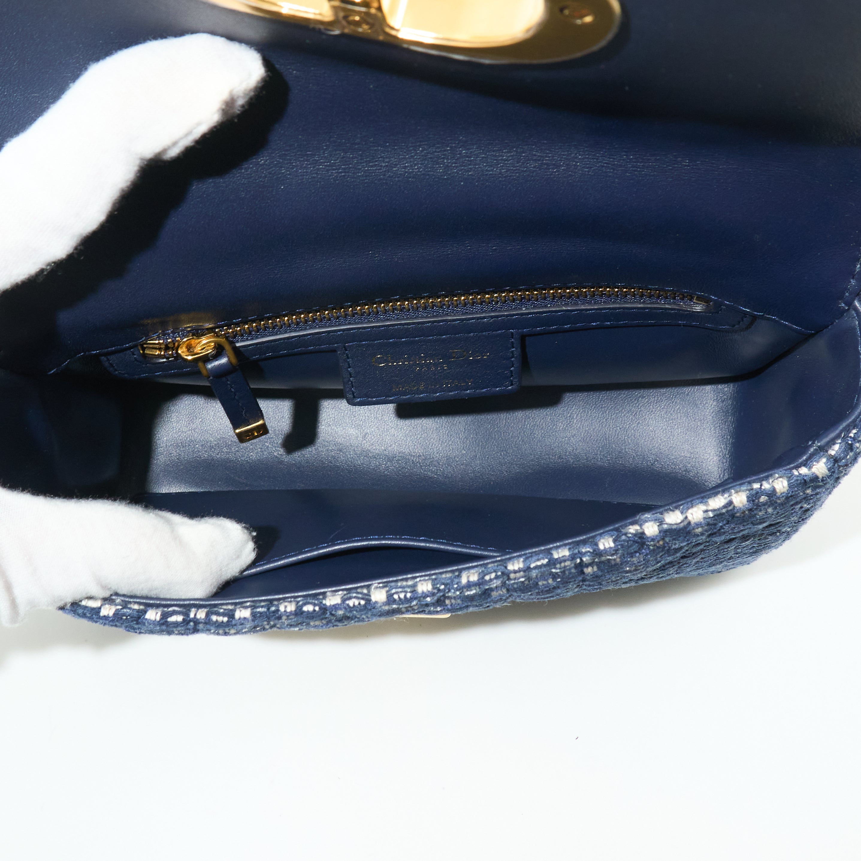 Dior Small Caro Bag in Blue Tweed