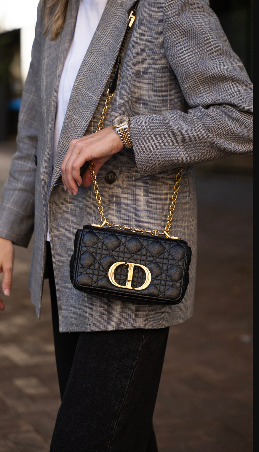 Dior Caro Bag In Black Cannage Calfskin