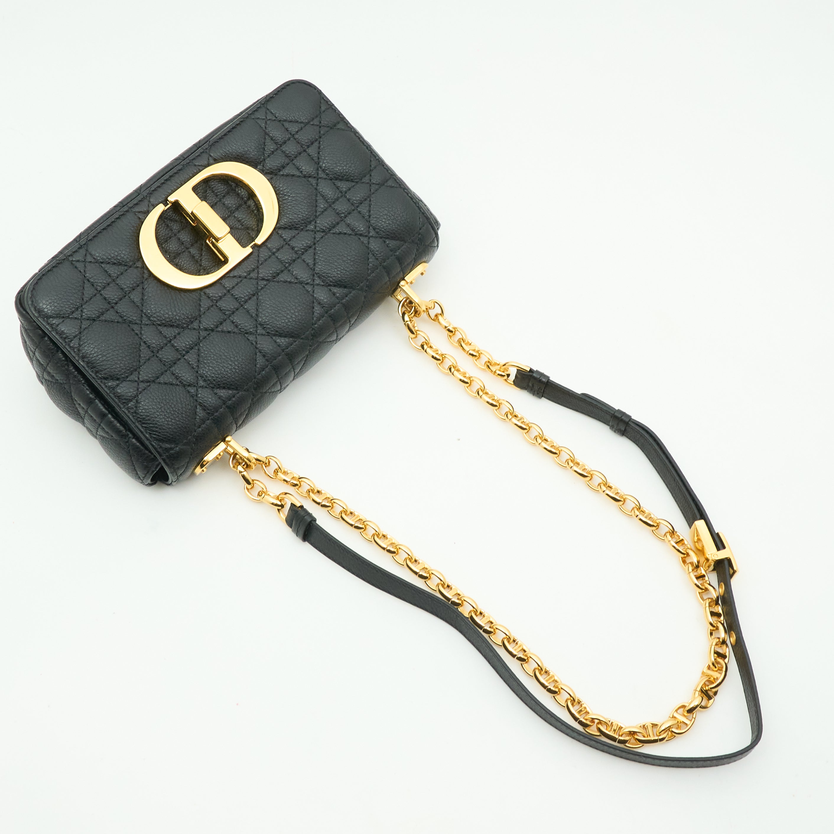 Dior Caro Bag In Black Cannage Calfskin