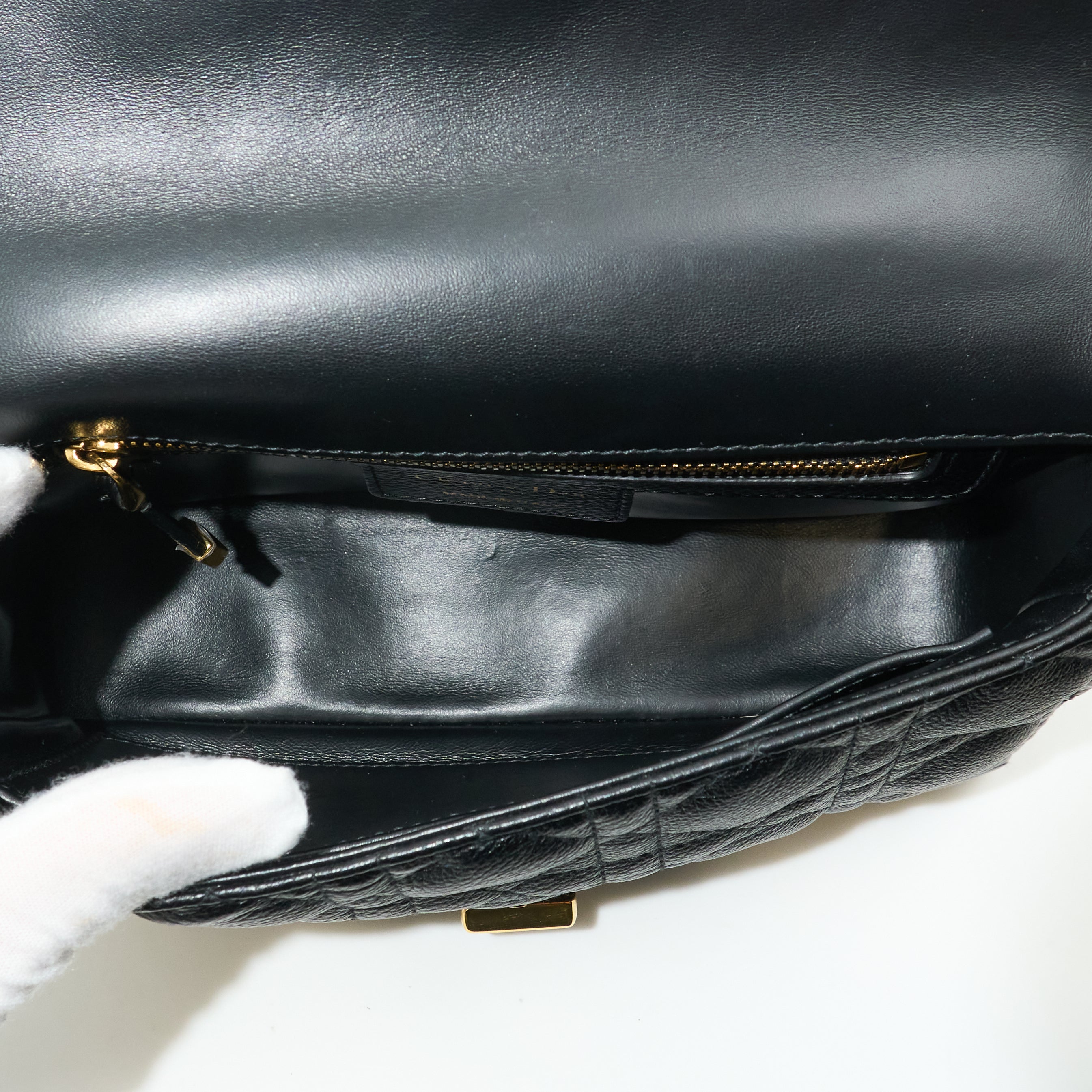 Dior Caro Bag In Black Cannage Calfskin