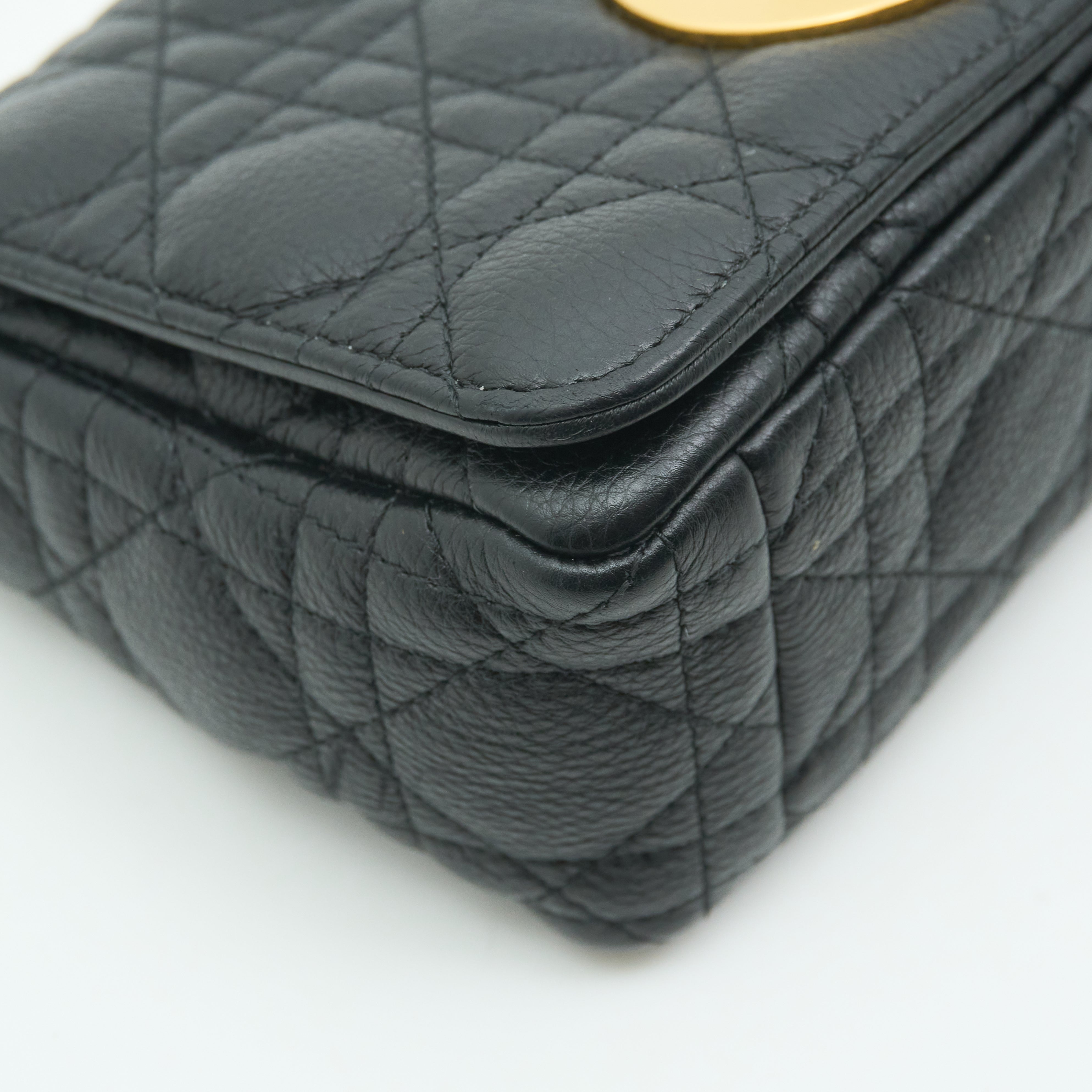 Dior Caro Bag In Black Cannage Calfskin