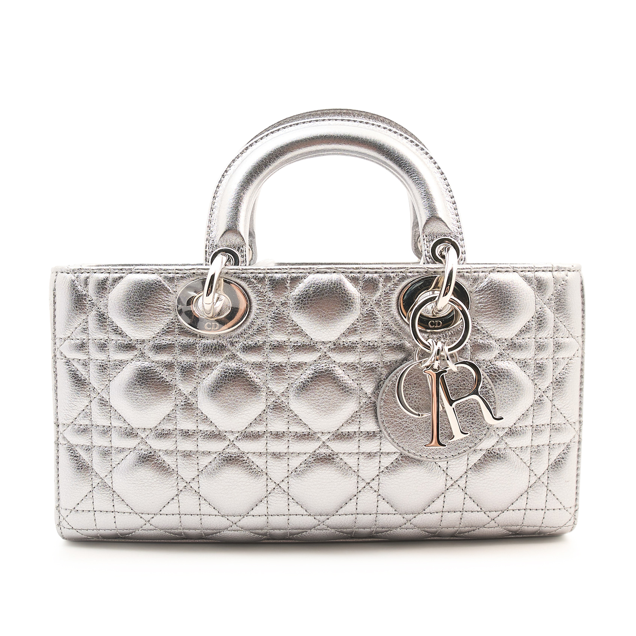 Christian Dior Silver Cannage Leather Lady D-Joy Tote