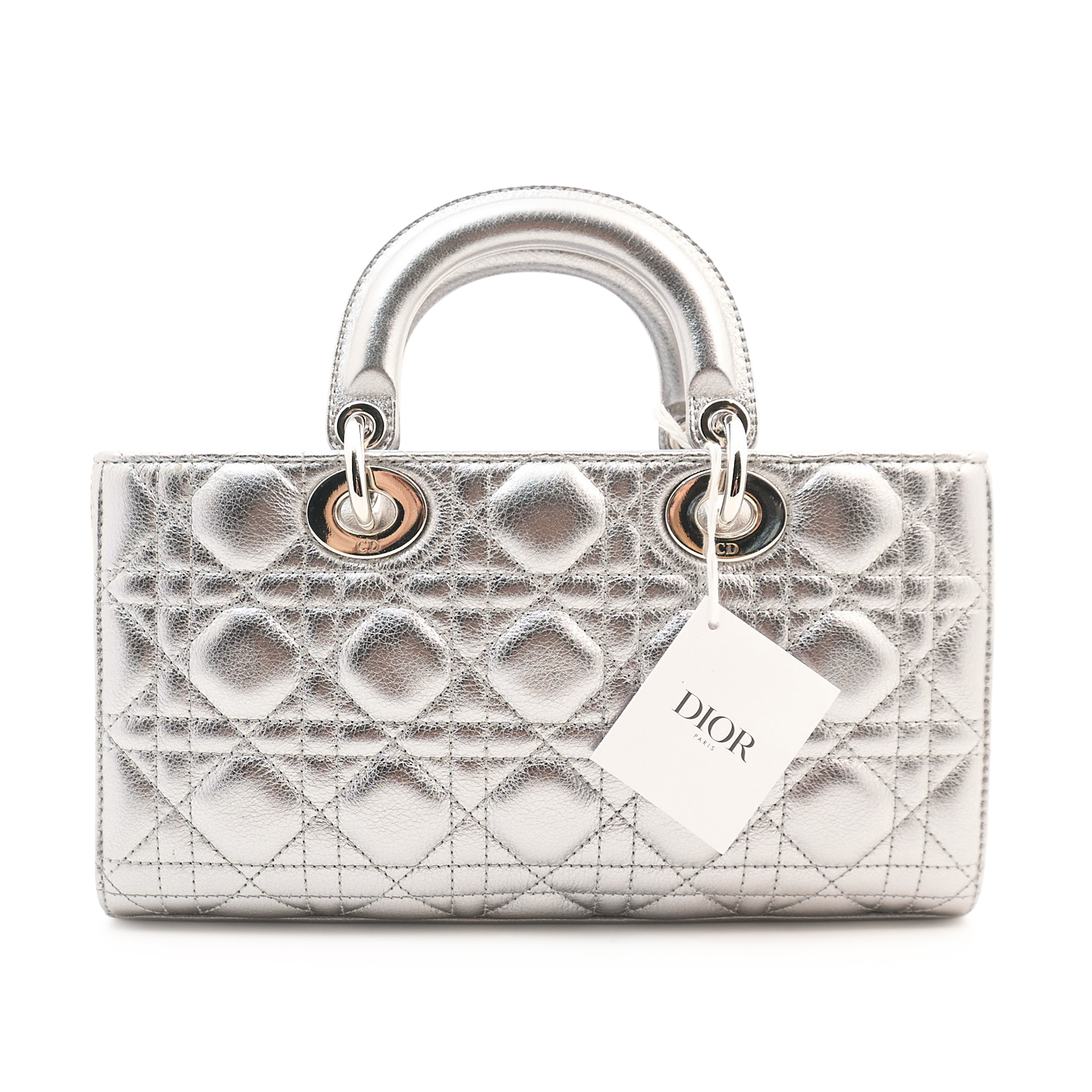 Christian Dior Silver Cannage Leather Lady D-Joy Tote