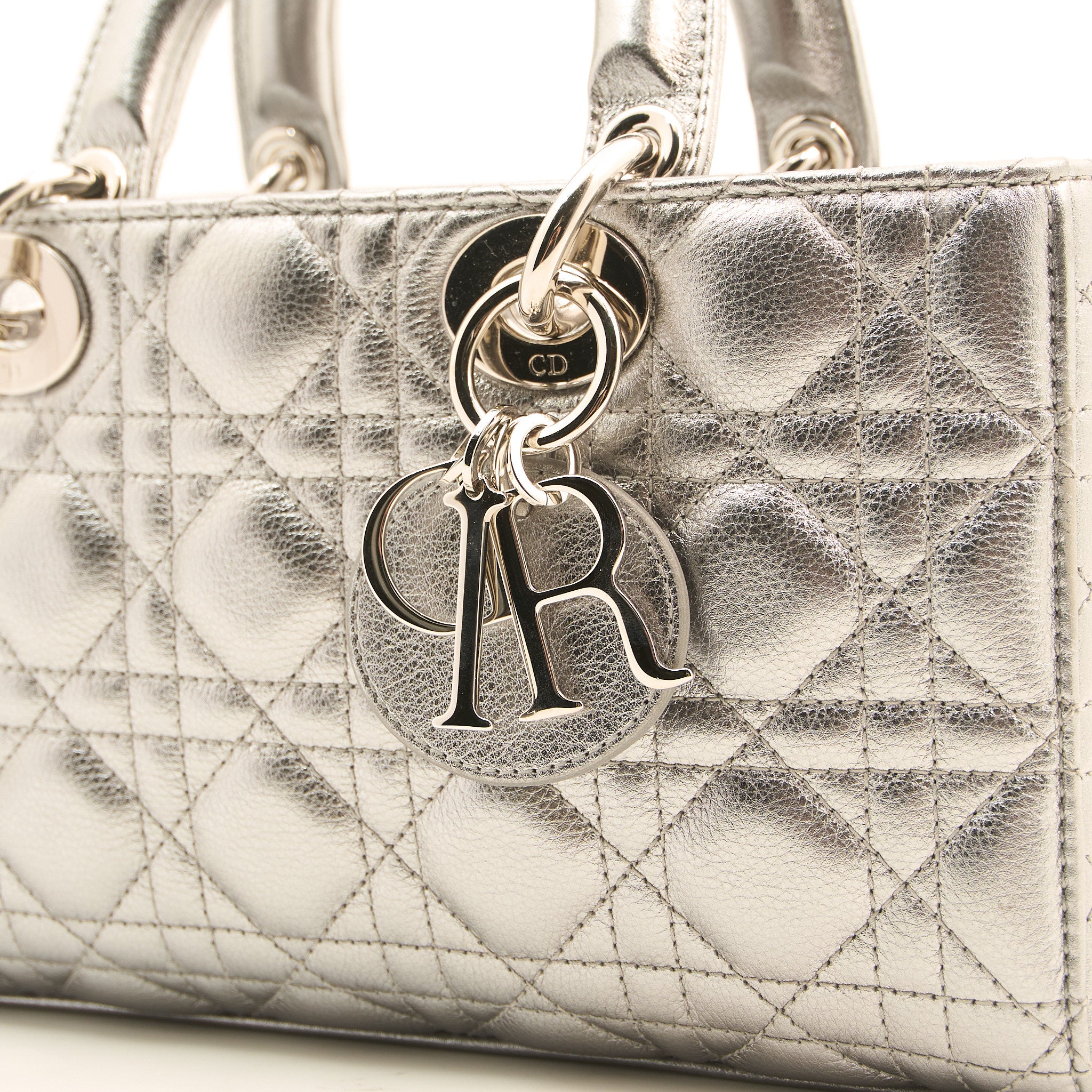 Christian Dior Silver Cannage Leather Lady D-Joy Tote