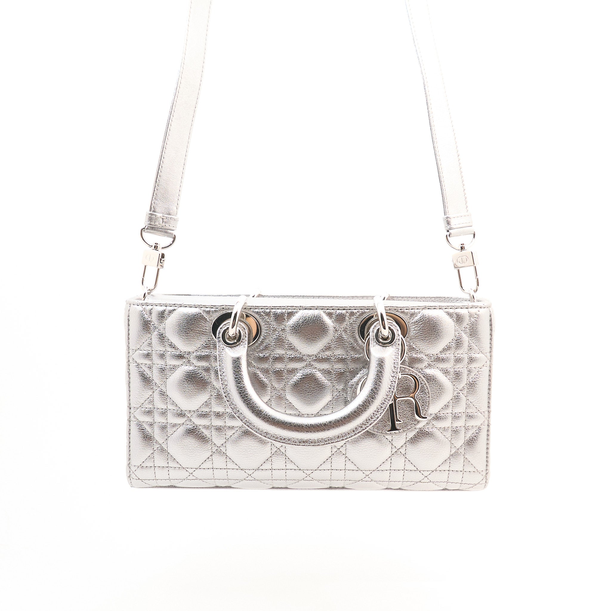 Christian Dior Silver Cannage Leather Lady D-Joy Tote