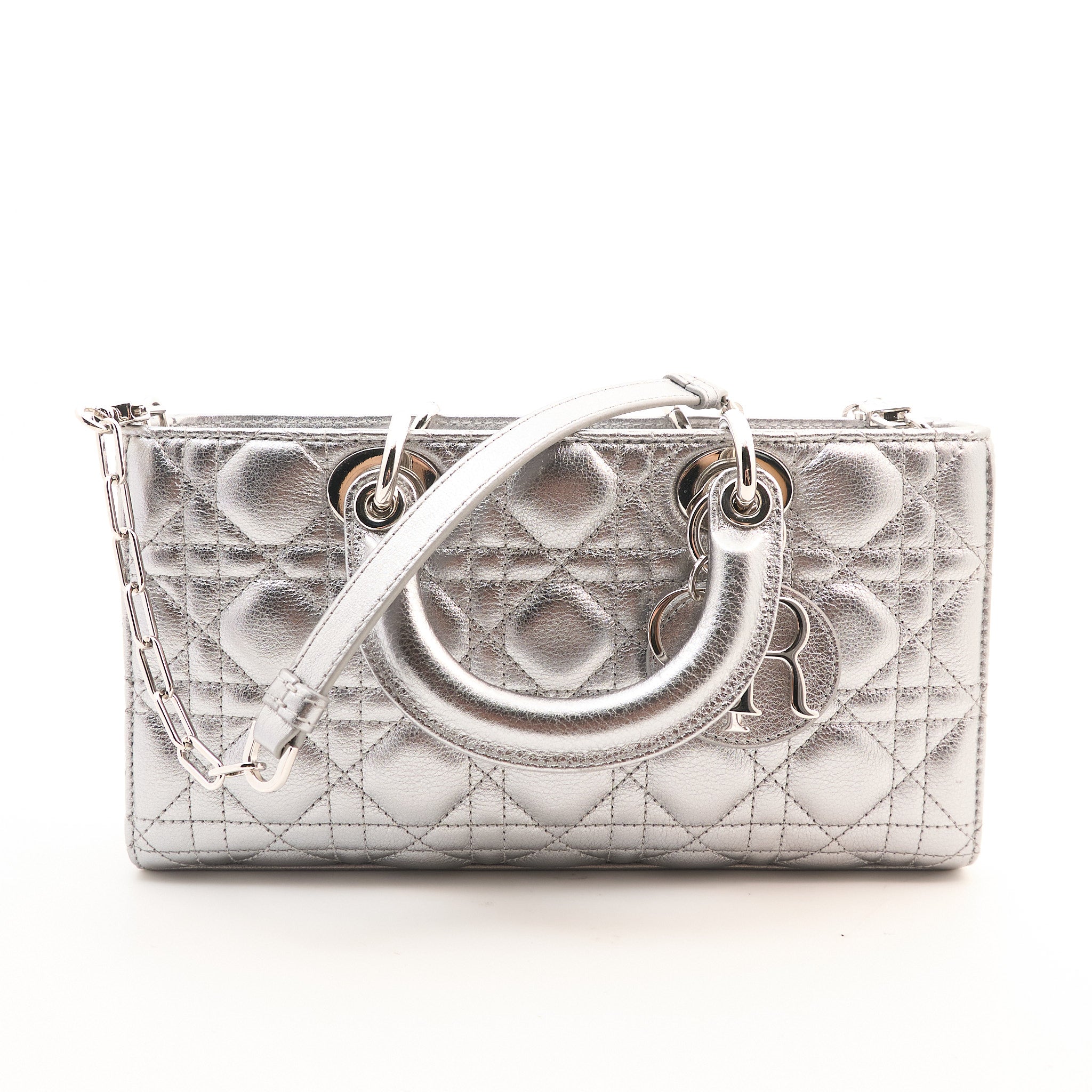 Christian Dior Silver Cannage Leather Lady D-Joy Tote