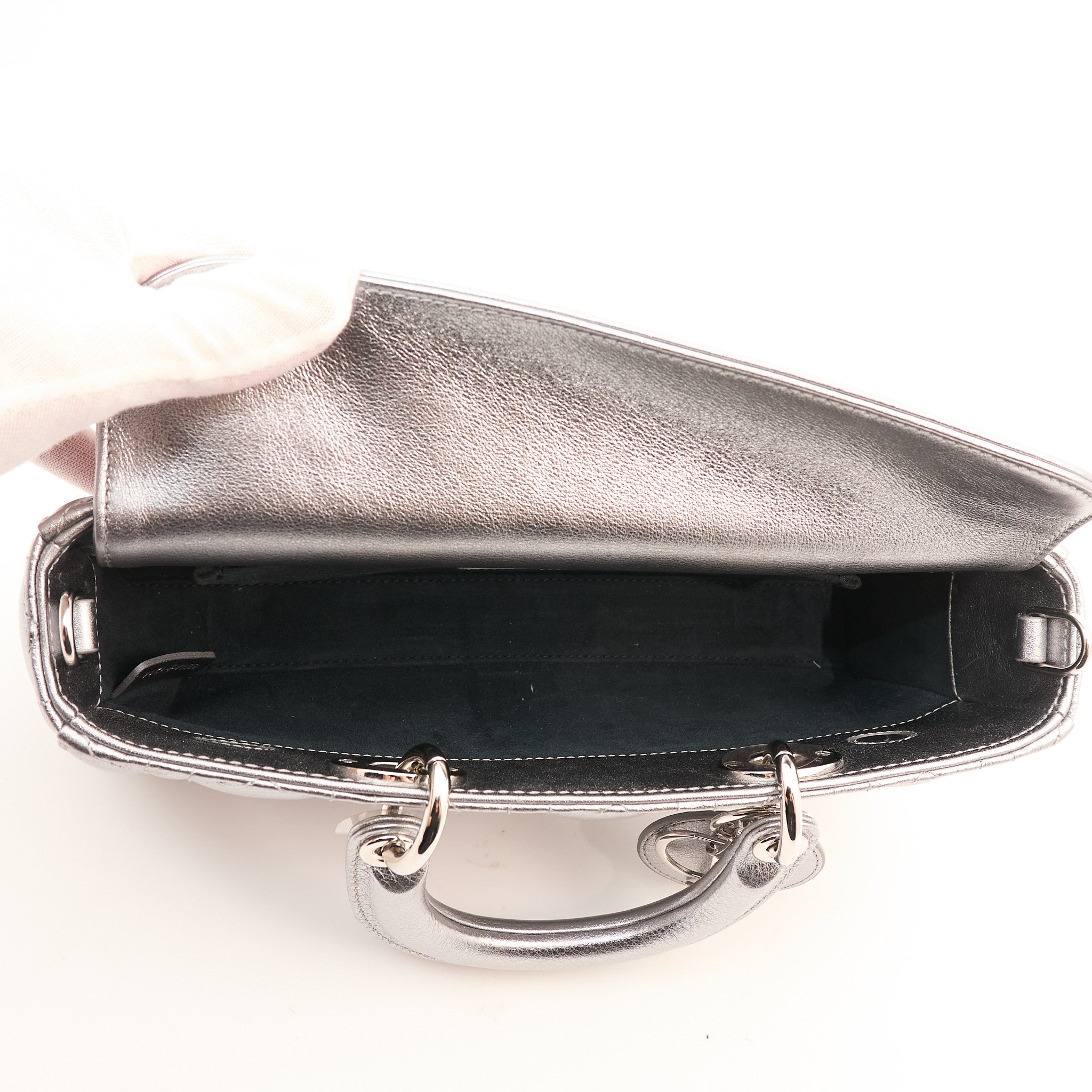 Christian Dior Silver Cannage Leather Lady D-Joy Tote