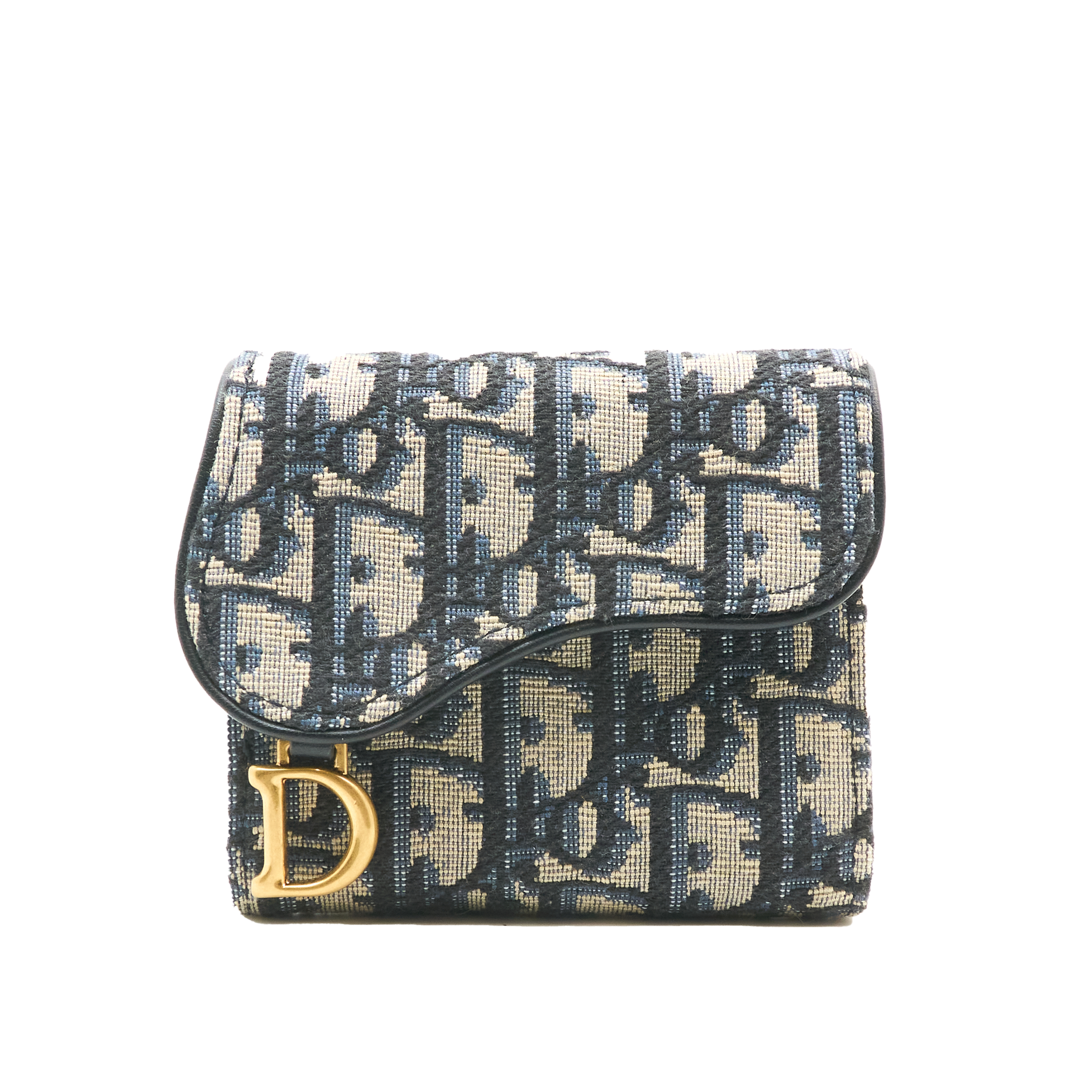 Dior Saddle Lotus Wallet In Blue Oblique