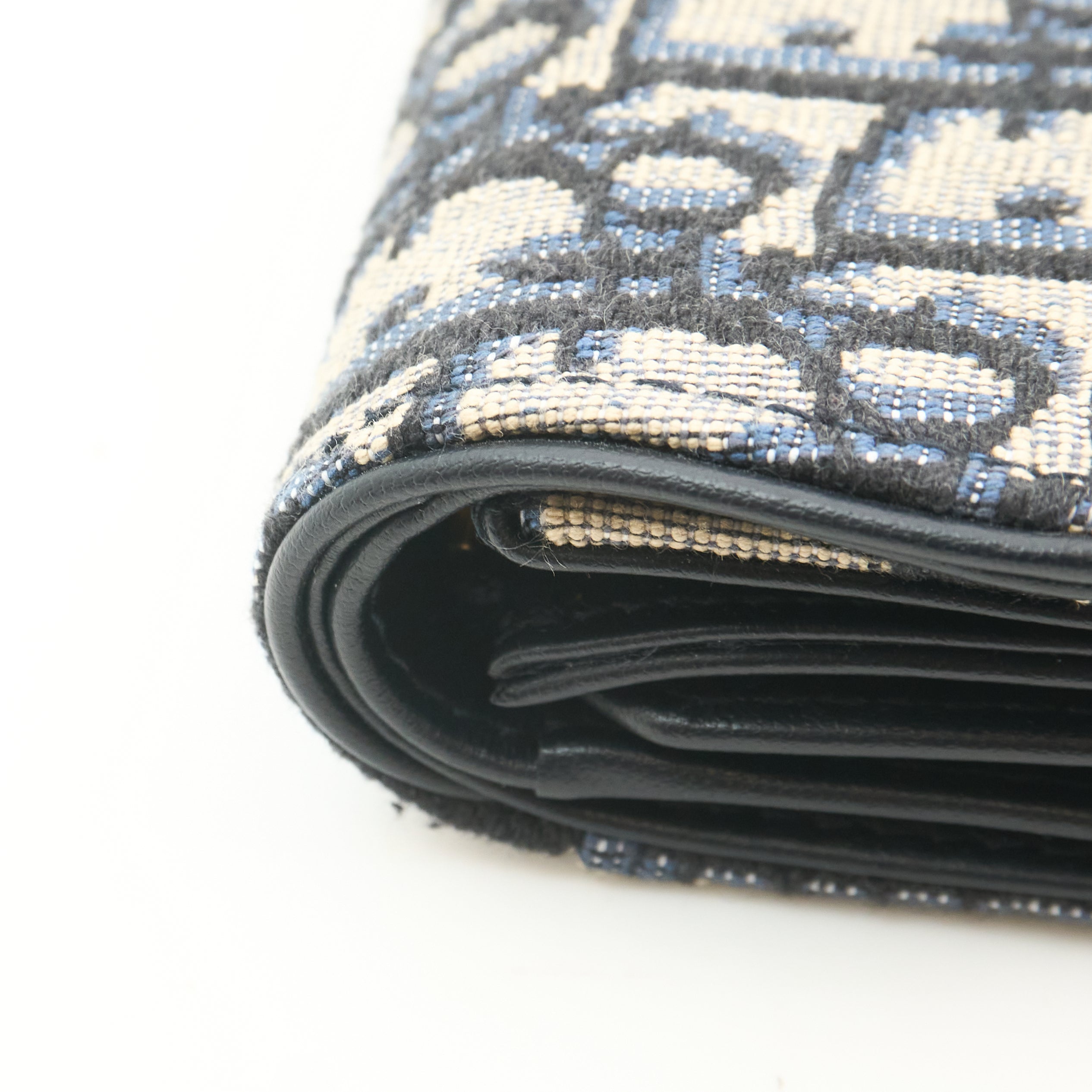 Dior Saddle Lotus Wallet In Blue Oblique