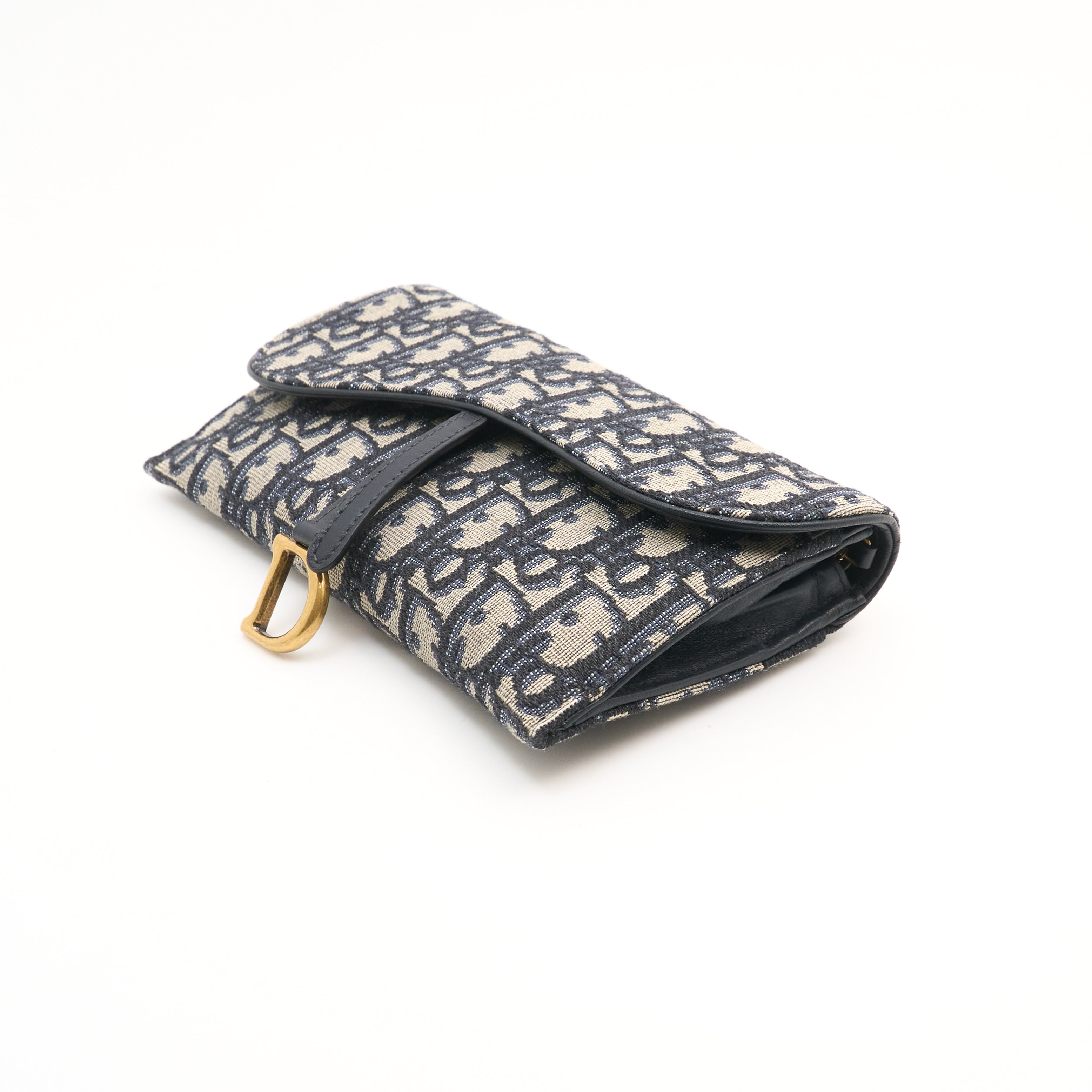 Dior Small Saddle Pouch with Chain in Blue Oblique