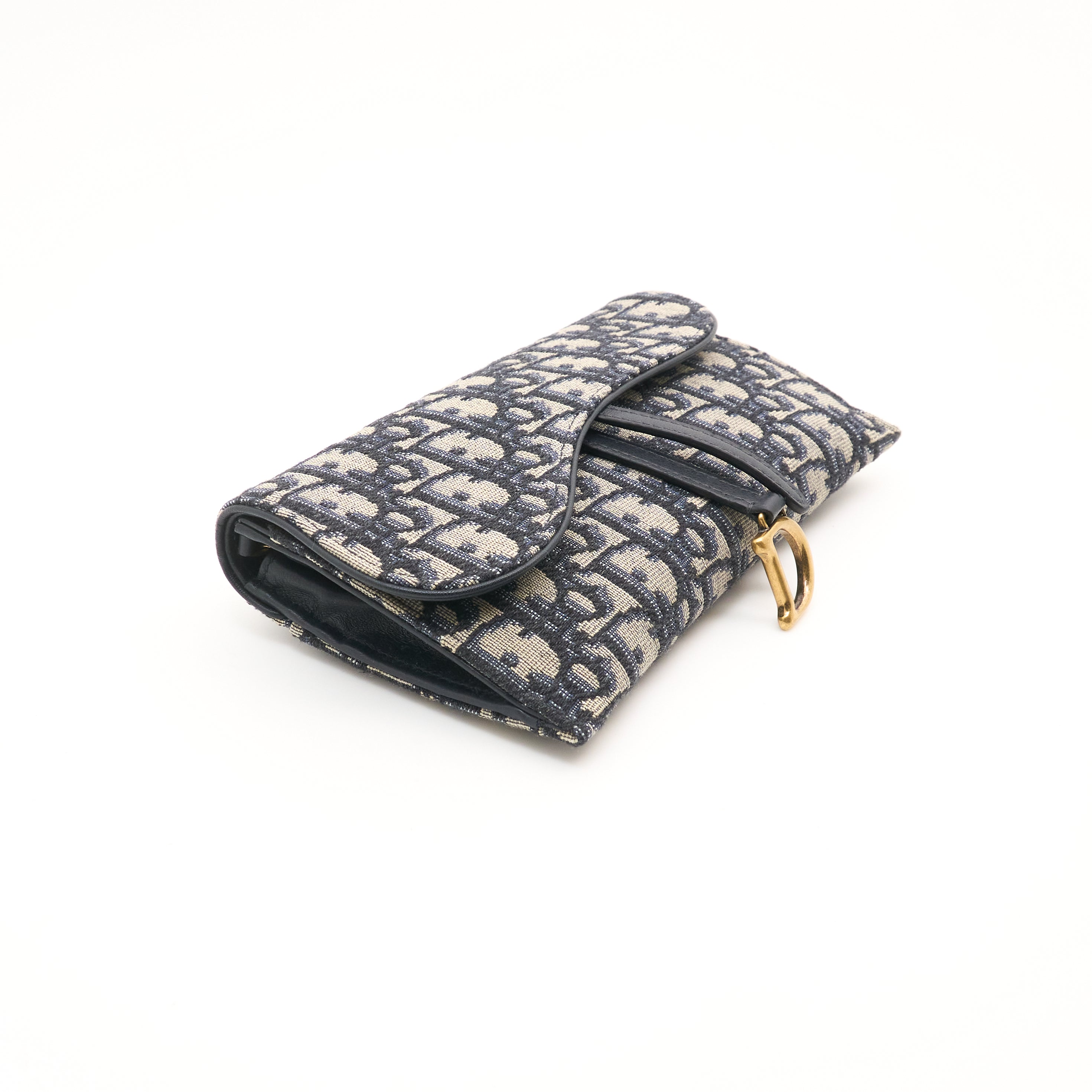 Dior Small Saddle Pouch with Chain in Blue Oblique