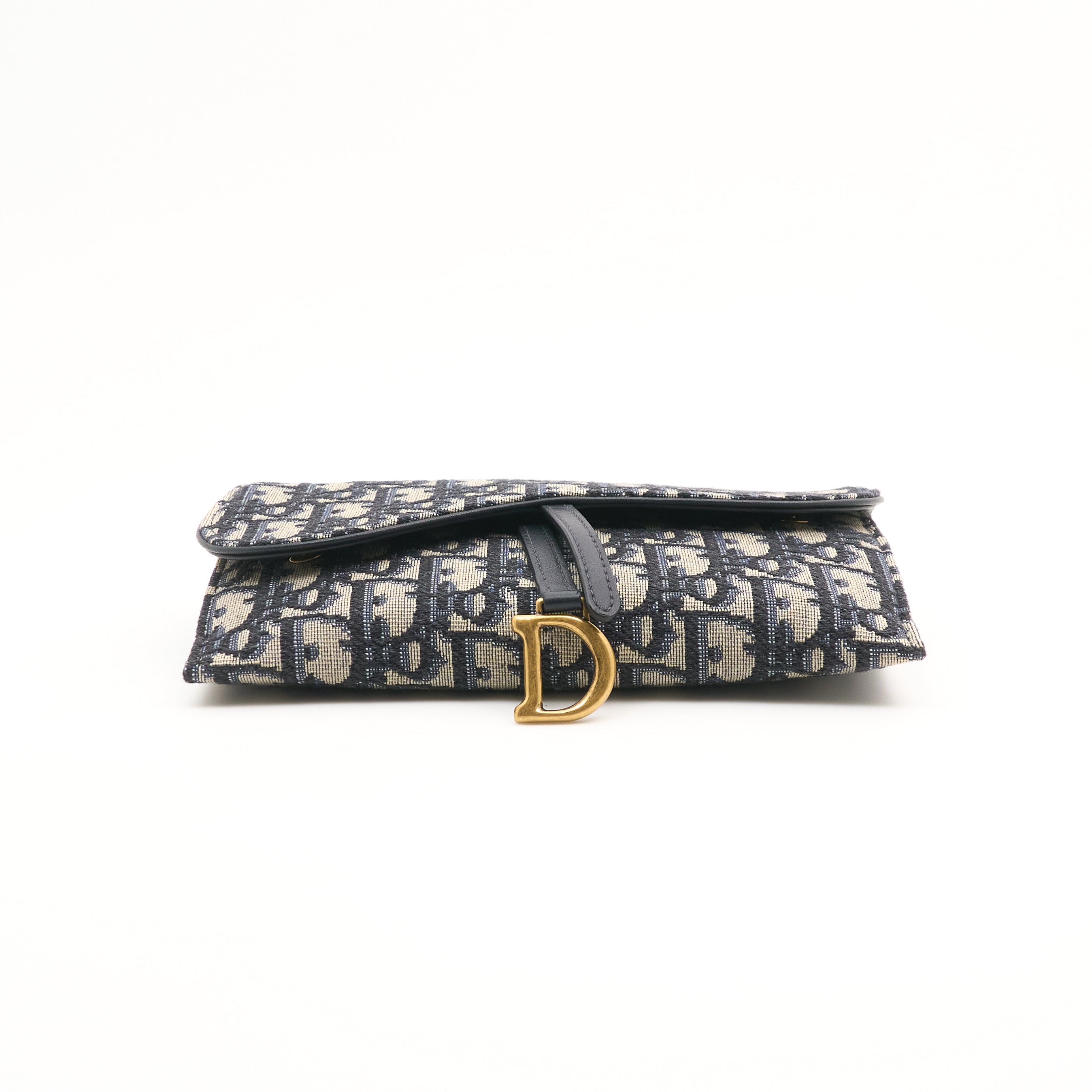Dior Small Saddle Pouch with Chain in Blue Oblique