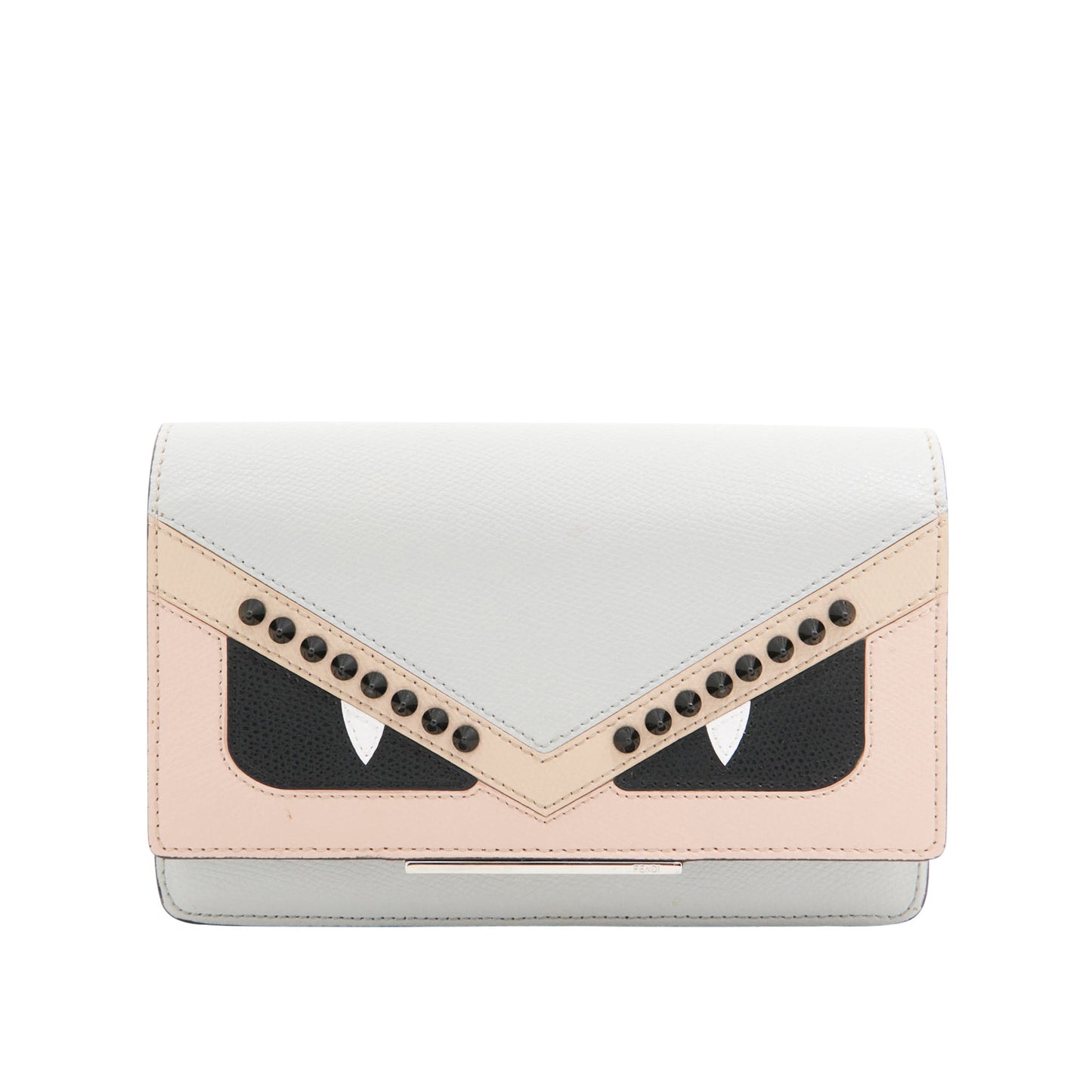Fendi Leather Monster Wallet on Chain in Grey and Pink SHW