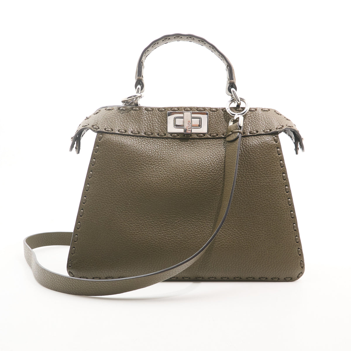 Fendi Peekaboo iSeeU Khaki Green Leather Tote