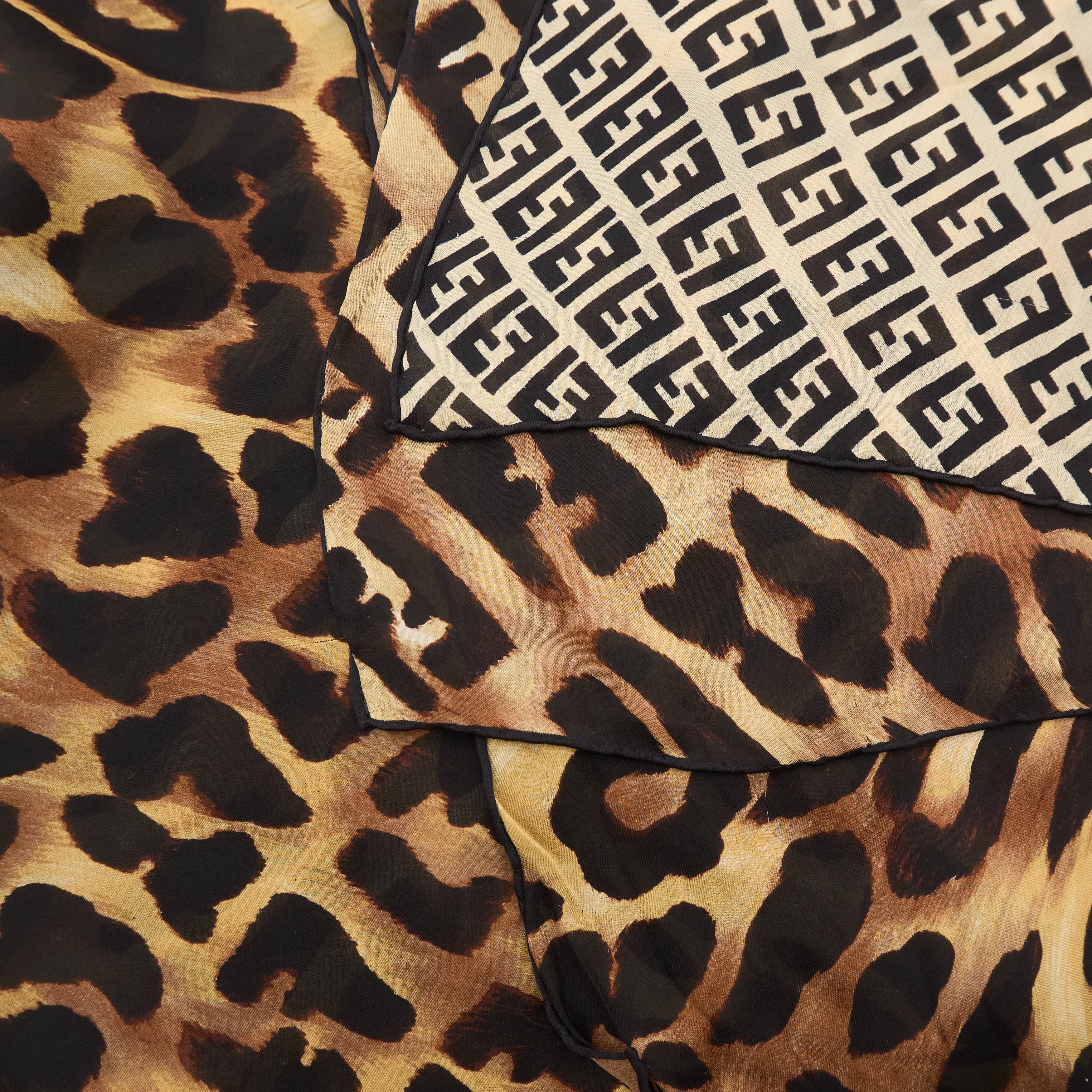 Fendi FF Logo & Leopard Silk Square Scarf