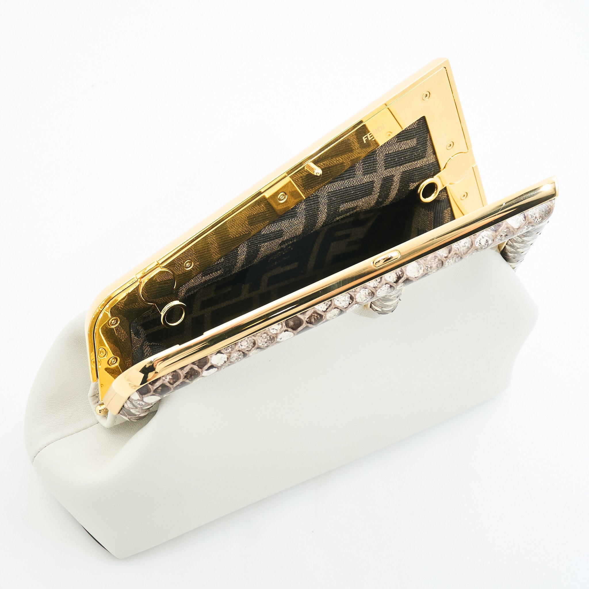Fendi First Clutch White & Python Leather
