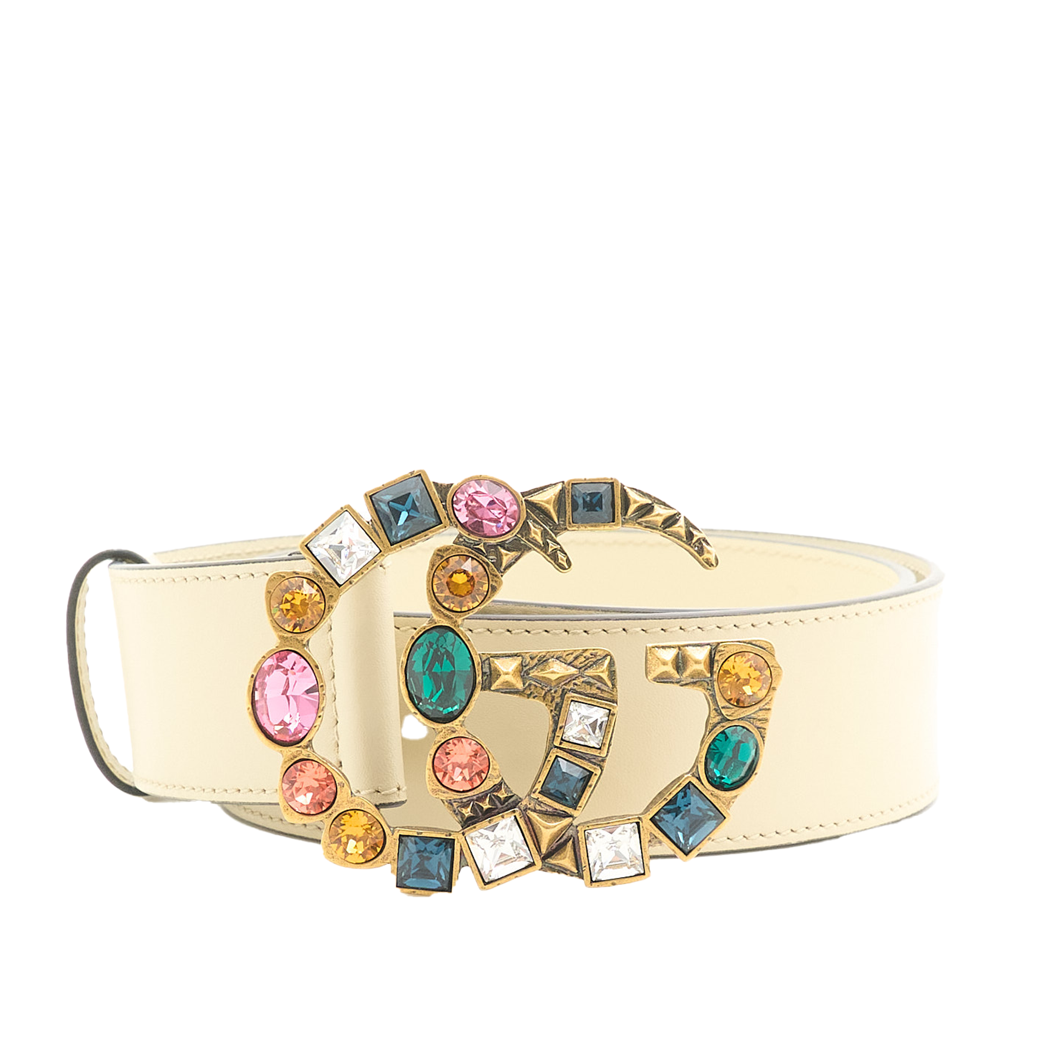 Gucci GG Crystal Embellished Cream Leather Belt 75